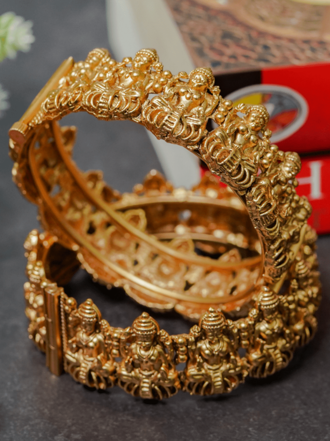 Aadrika Lakshmi Motif Temple Bangle Pair - QUEENS JEWELS