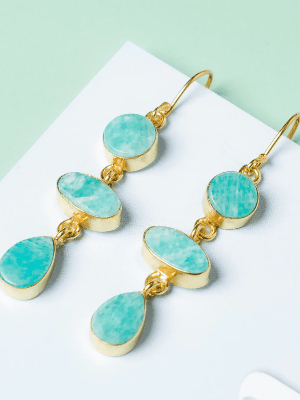 Amazonite Triple Stone Earrings - QUEENS JEWELS