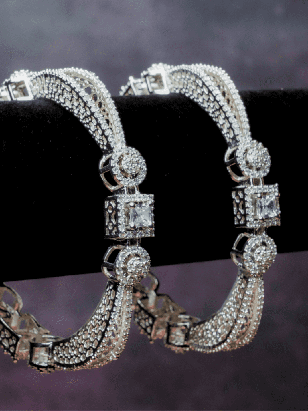 Maryam Silver American Diamond Bangle Pair - QUEENS JEWELS