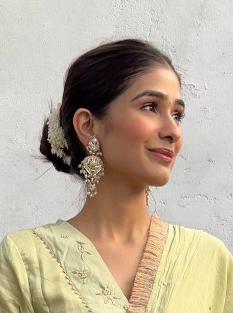Aahana Jadau Chaandbali Earrings - White - QUEENS JEWELS
