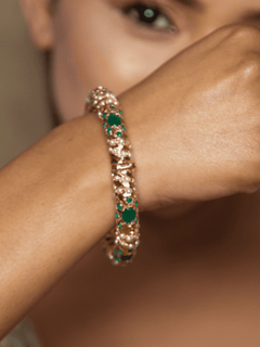 Bridal Heritage Jadau Bangle Pair- Green - QUEENS JEWELS