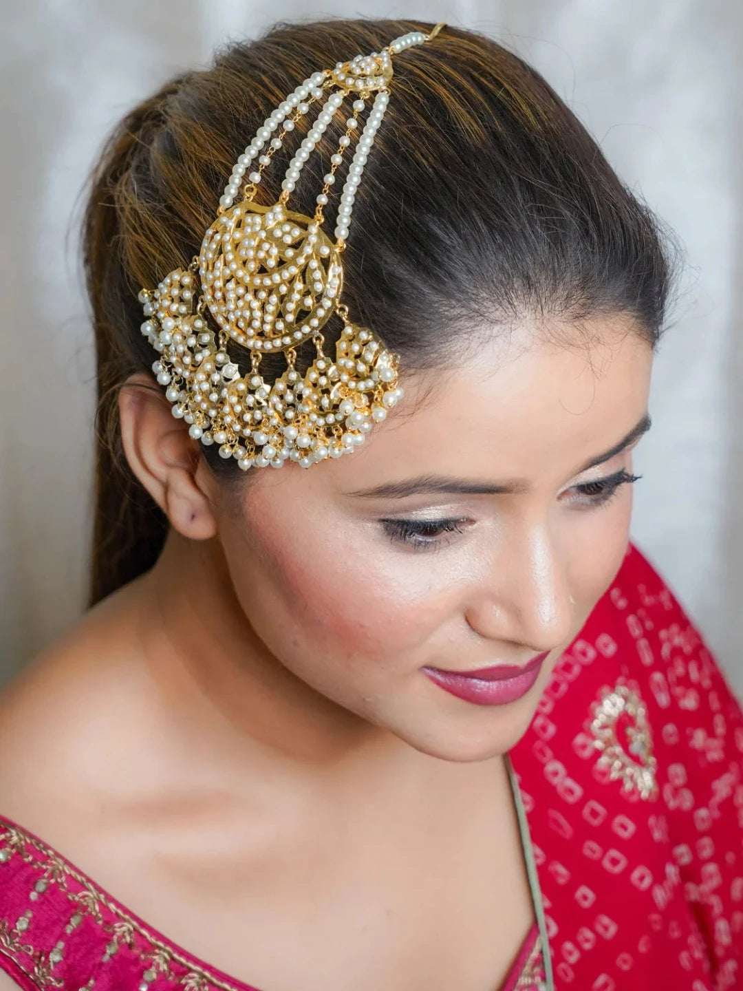 Gold Plated Bridal Jadau Sonamoti Paasa (Head Jewellery) - QUEENS JEWELS