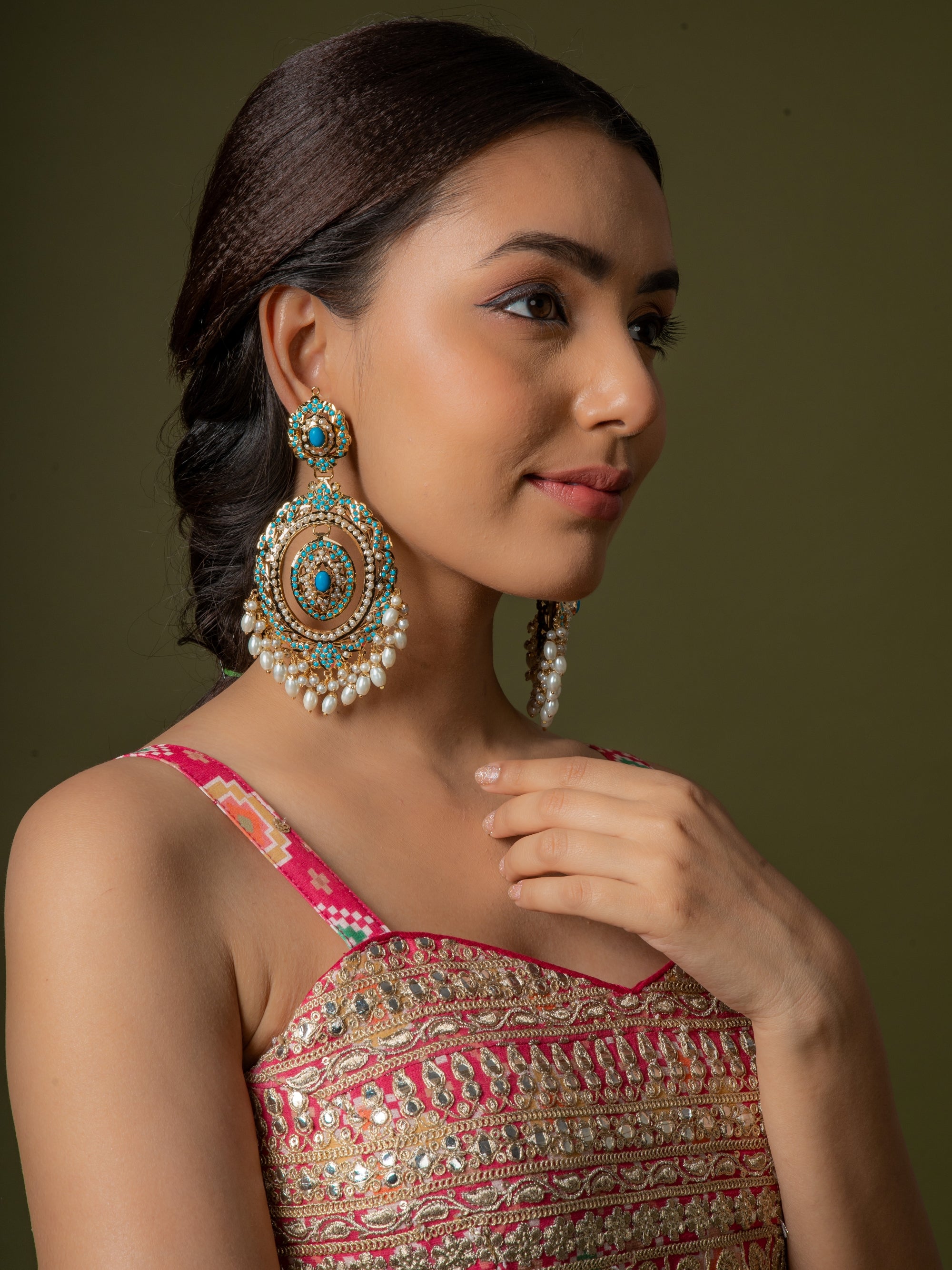 Prisha Jadau Chaandbali Earrings - QUEENS JEWELS