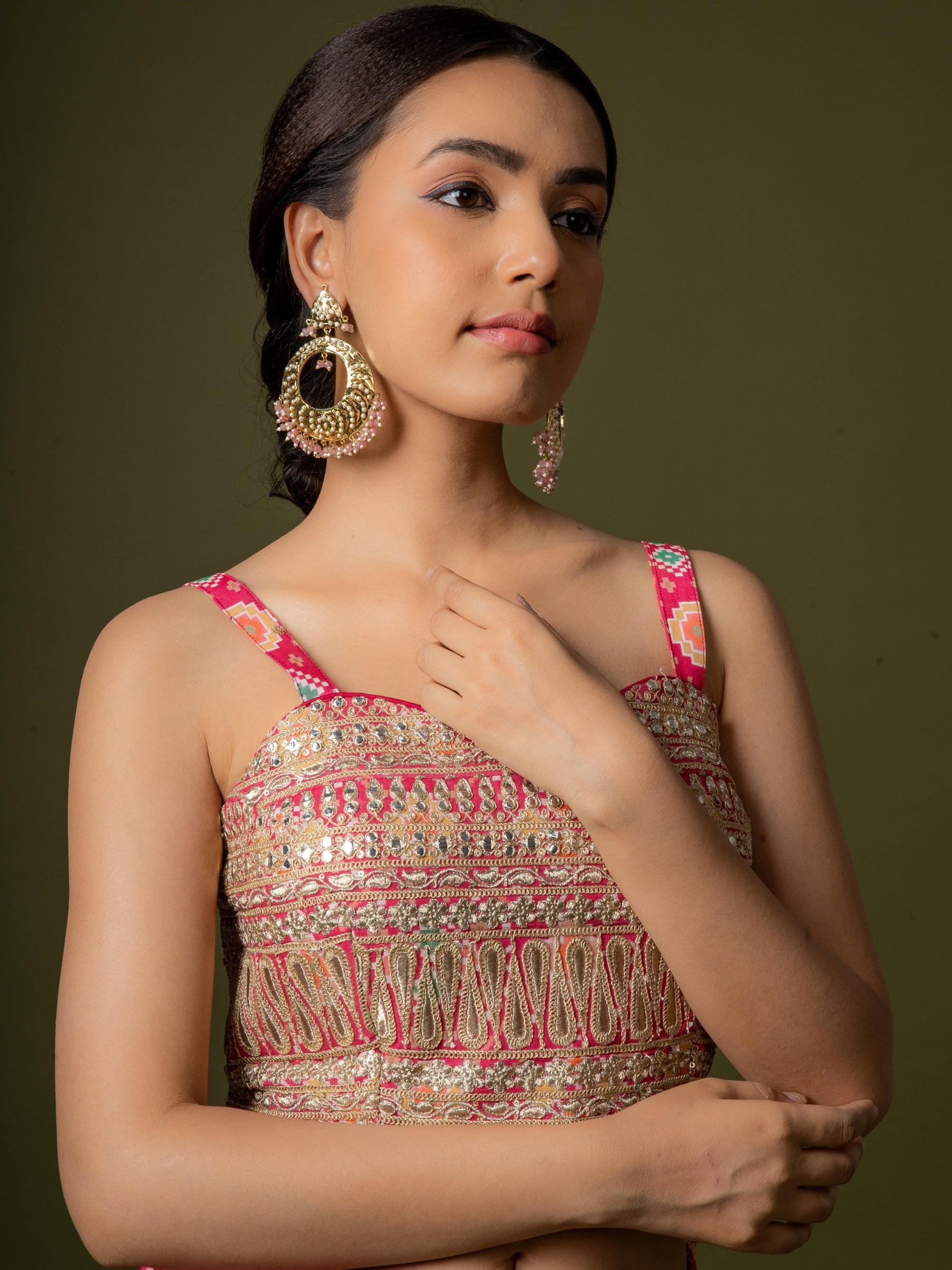 Rose Pink Jadau Chaandbali Earrings - QUEENS JEWELS