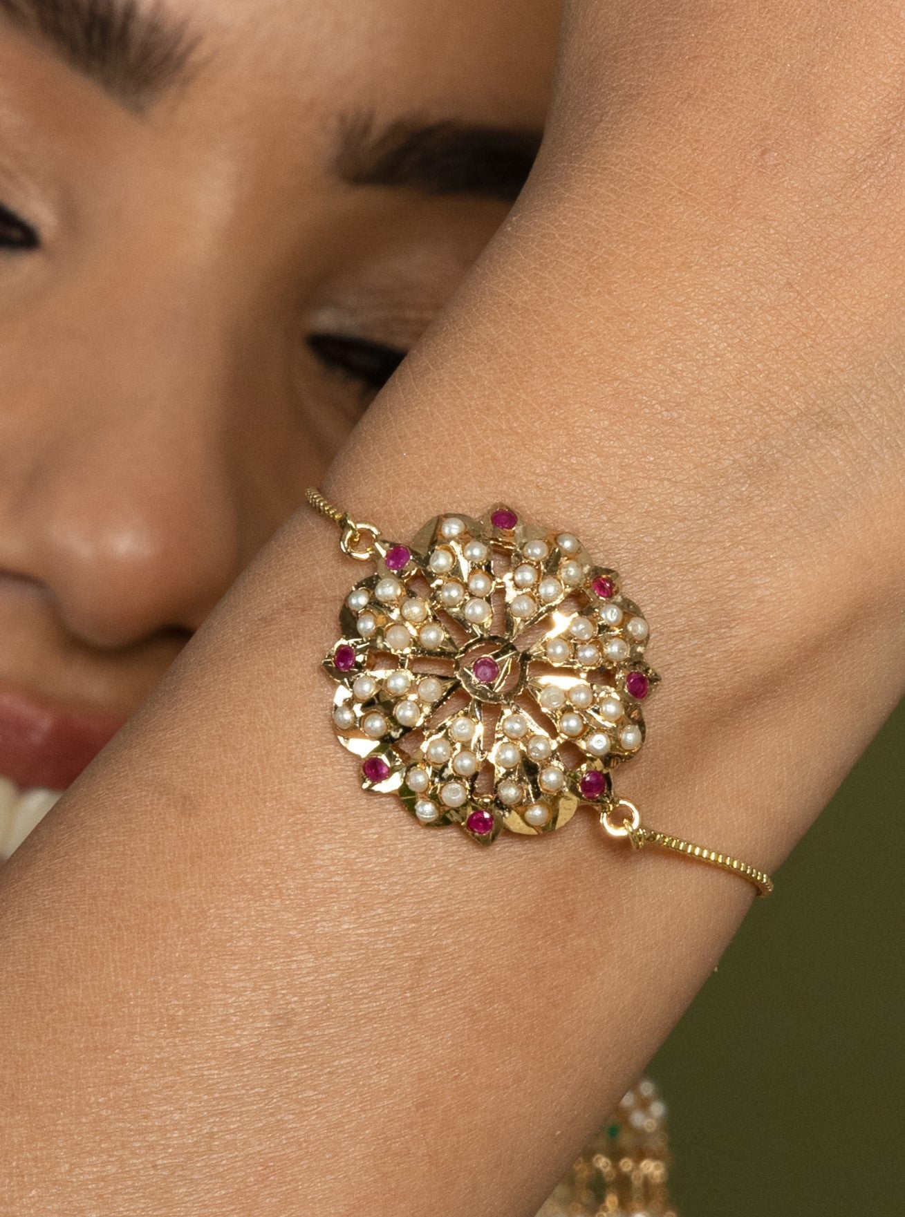 Mira Jadau Adjustable Bracelet Rakhi - QUEENS JEWELS
