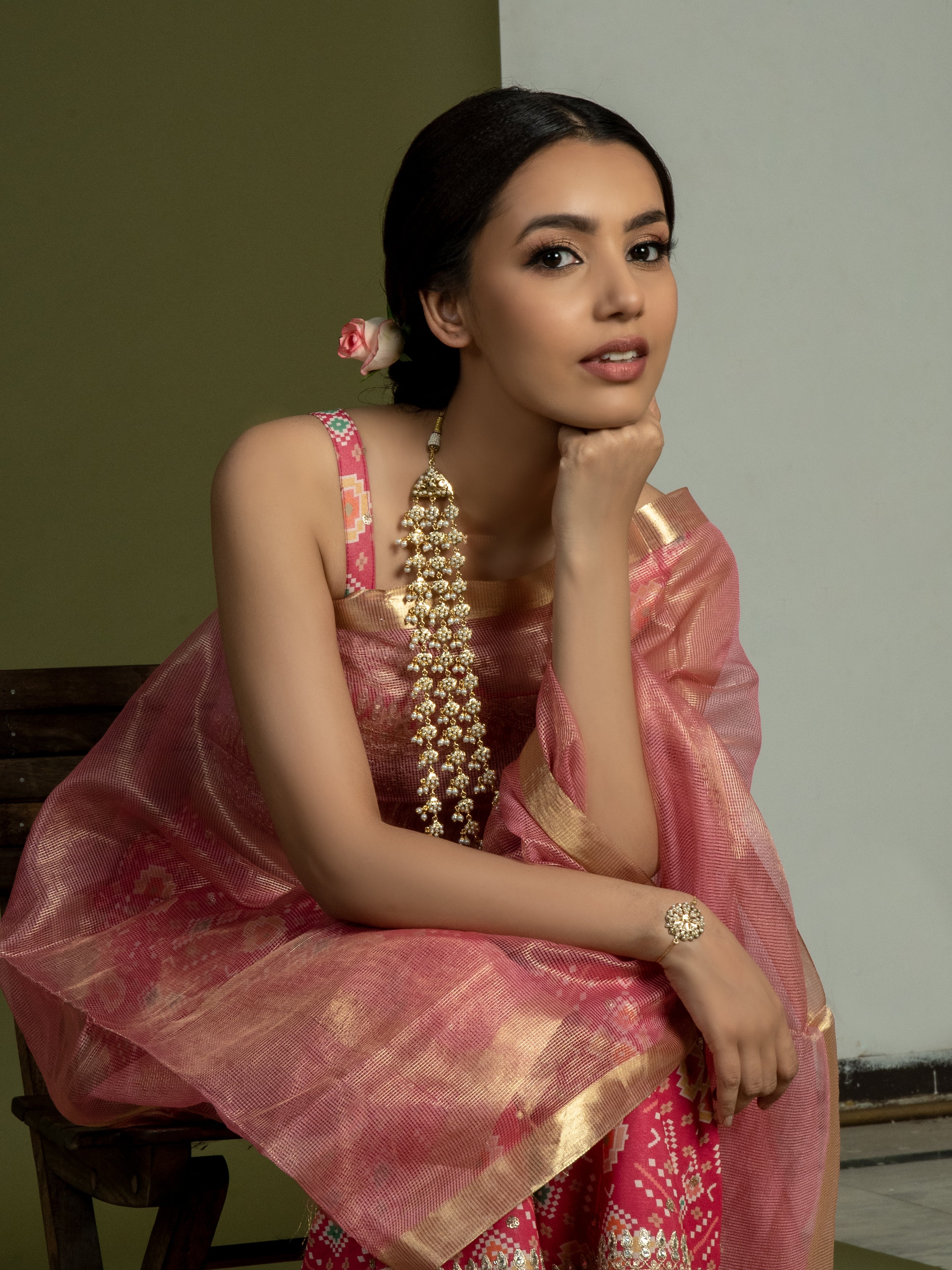 Pearl White Multilayer Jadau Necklace - QUEENS JEWELS