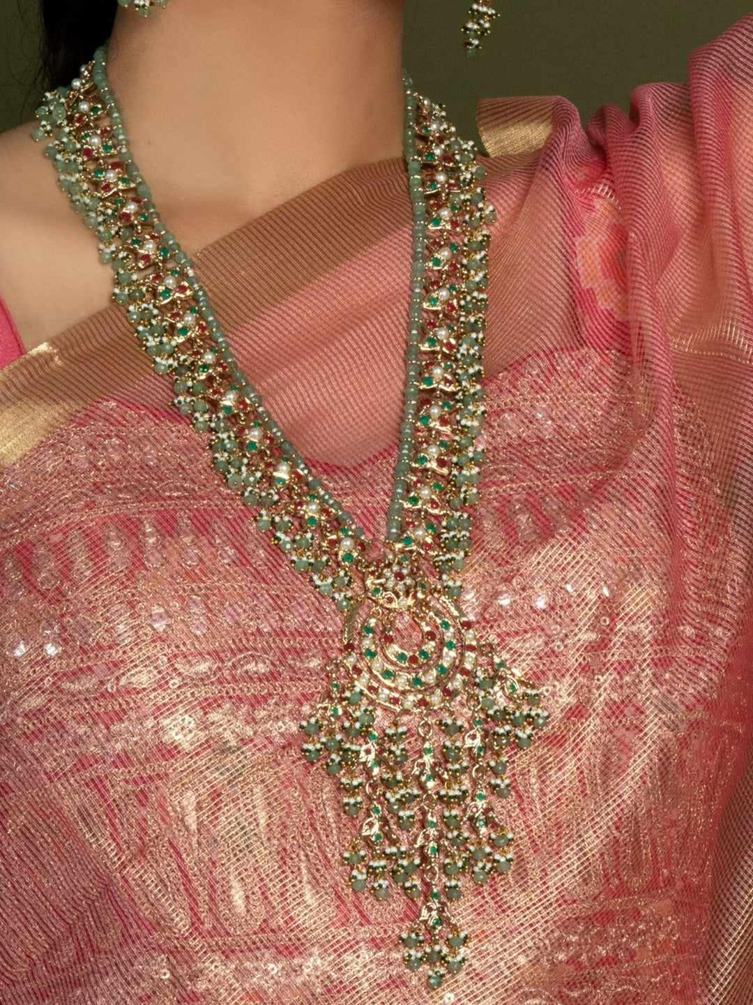 Exquisite Multicolour Jadau Rani Haar ( Necklace & Earrings) - QUEENS JEWELS