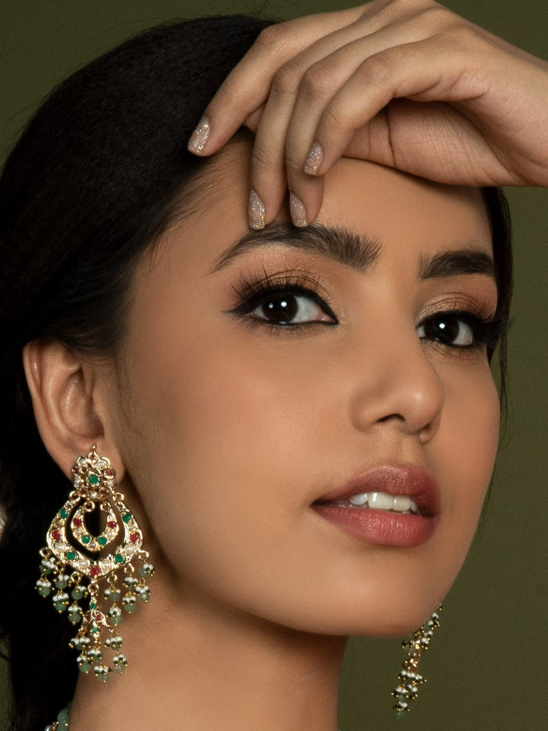 Exquisite Multicolour Jadau Rani Haar ( Necklace & Earrings) - QUEENS JEWELS