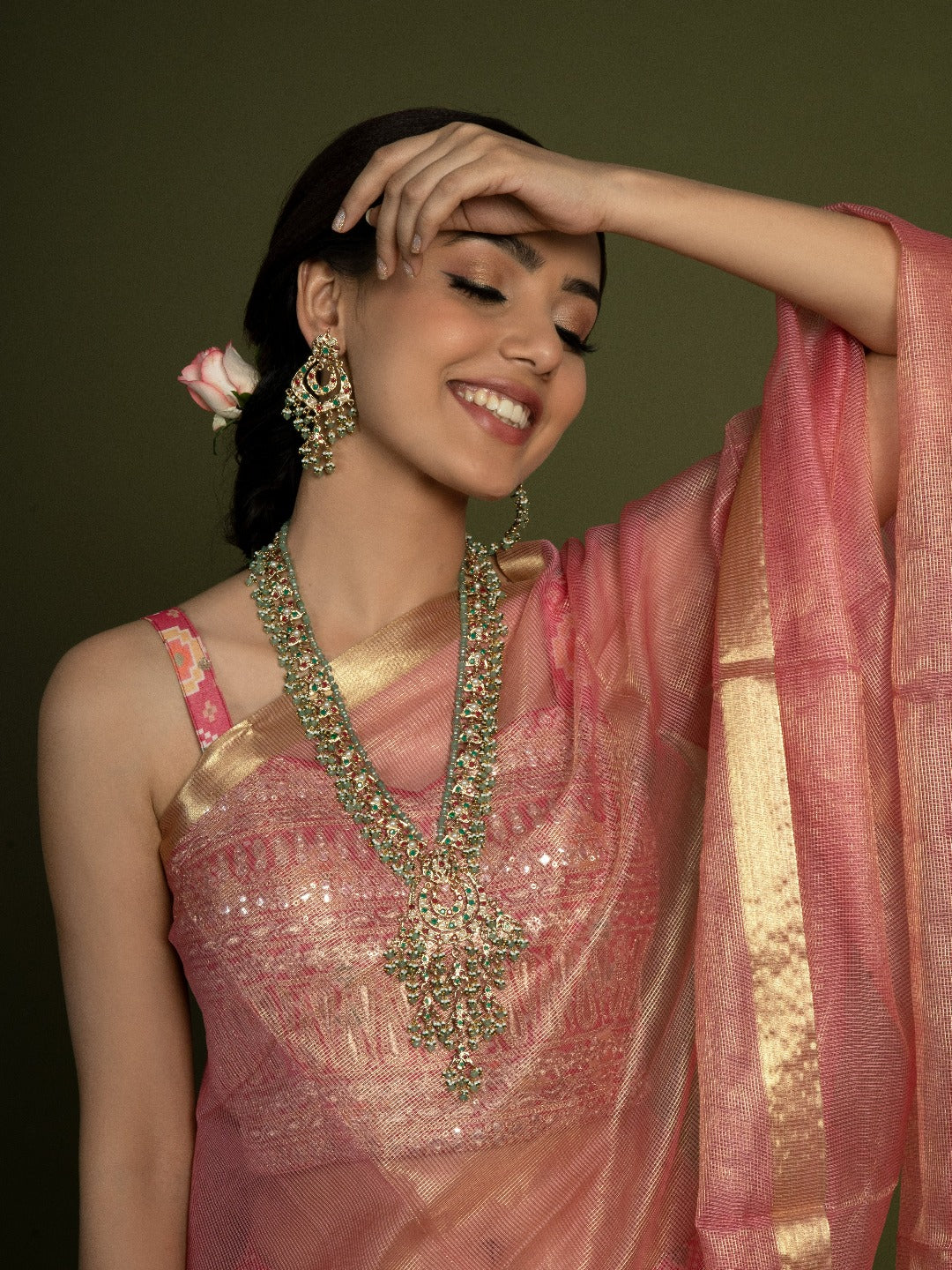 Exquisite Multicolour Jadau Rani Haar ( Necklace & Earrings) - QUEENS JEWELS