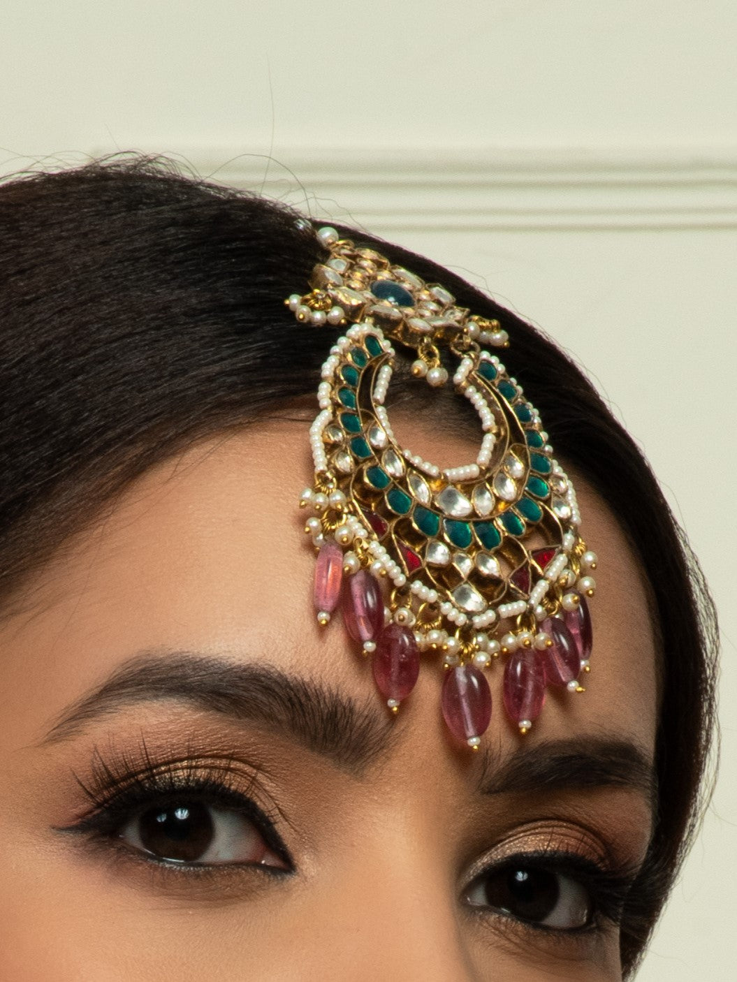 Traditional Ruby Red & Emerald Bridal Choker Set (Necklace, Earrings & Maangtikka) - QUEENS JEWELS