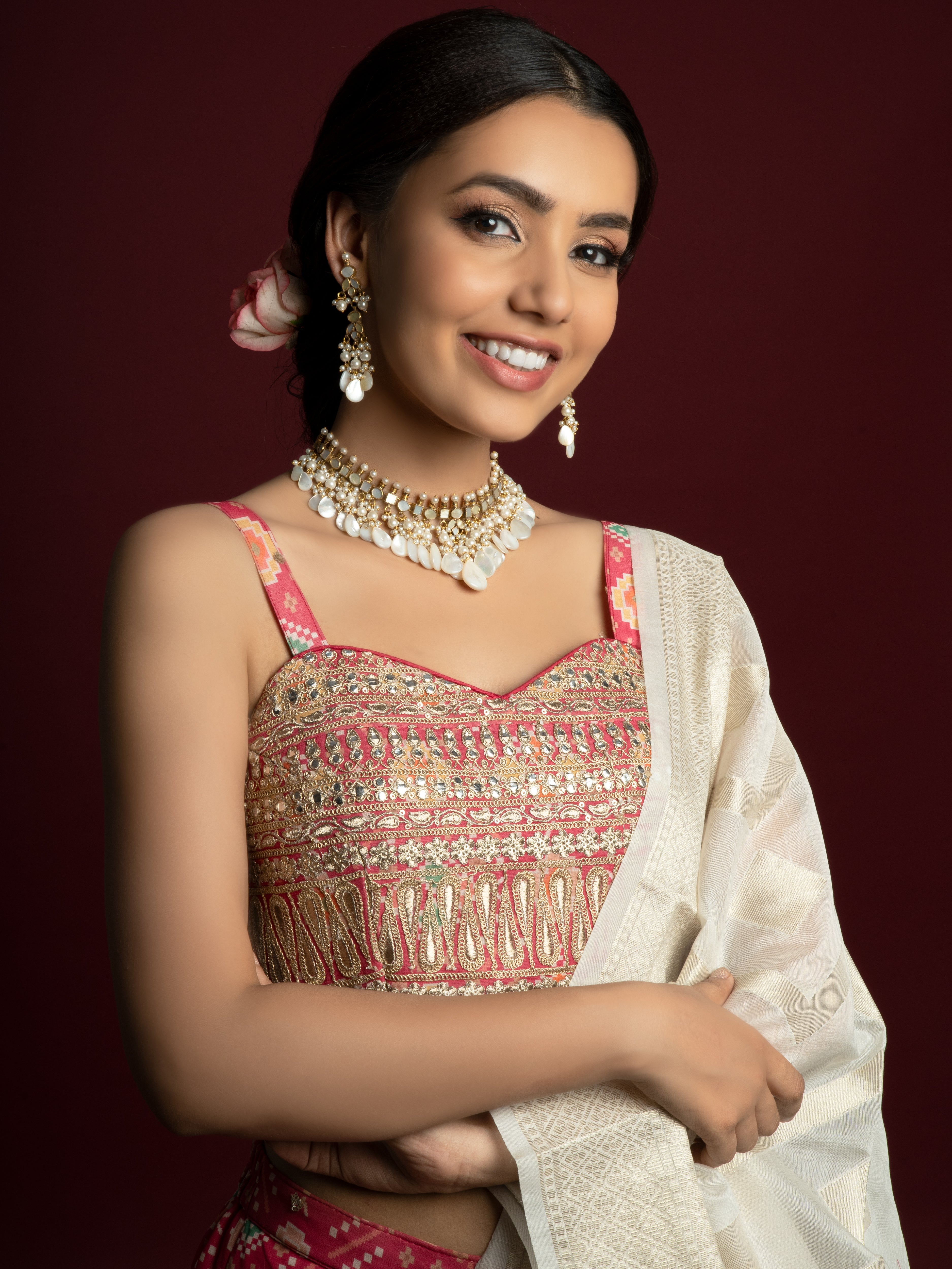 Mother of Pearl & Pachi Kundan Choker Set (Necklace & Earrings) - QUEENS JEWELS