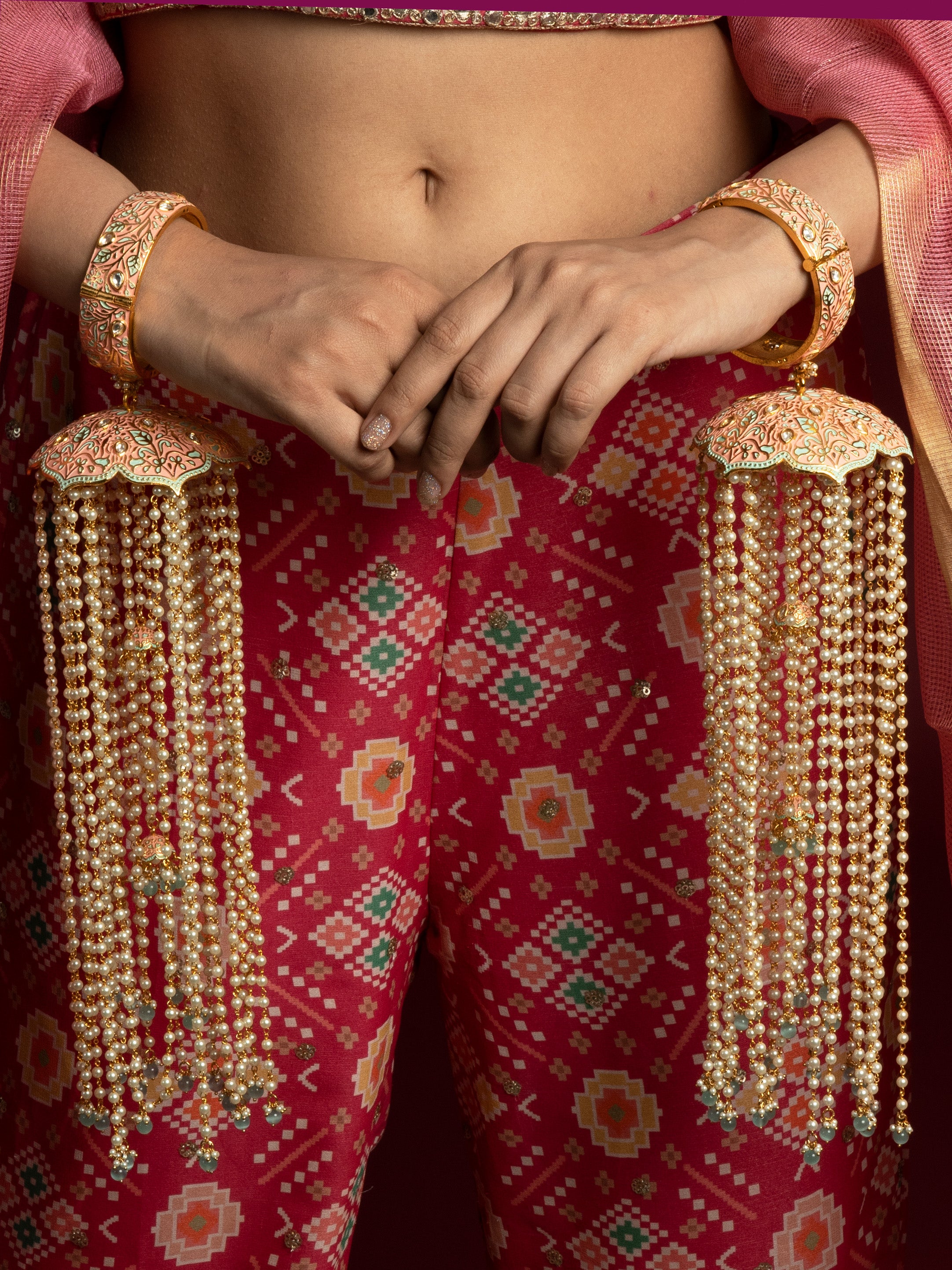 Pearl Drop Meenakari Bridal Kaleeras - QUEENS JEWELS