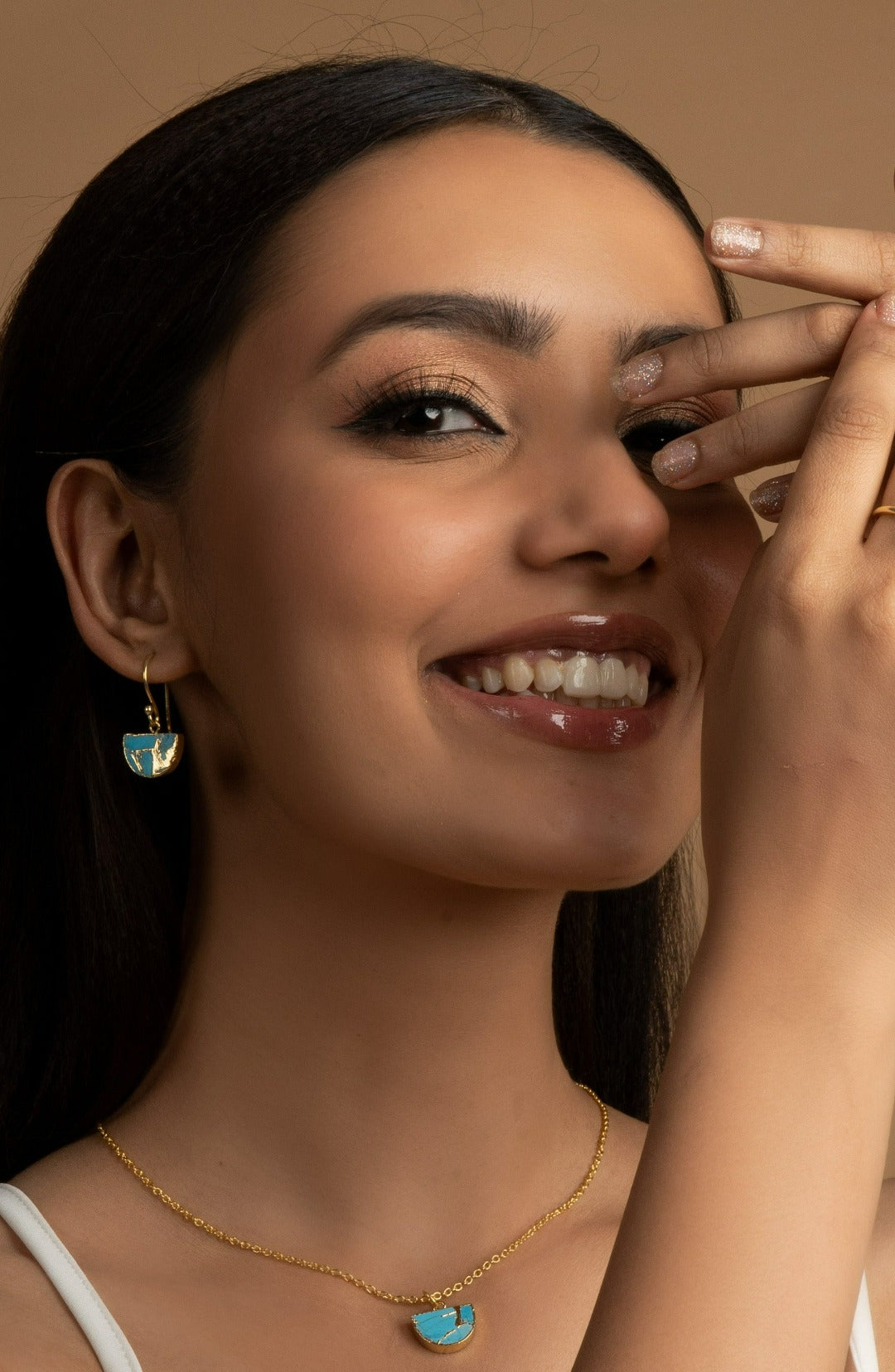 Crescent Gold Plated Necklace & Earrings Set - QUEENS JEWELS