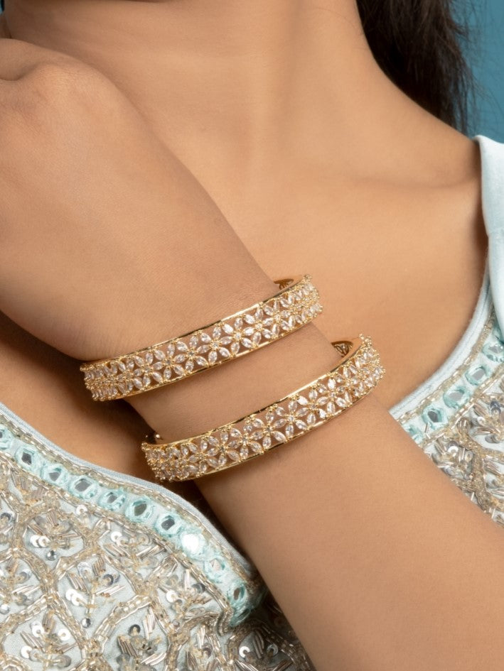 Pea Flower American Diamond Bangle Pair - QUEENS JEWELS