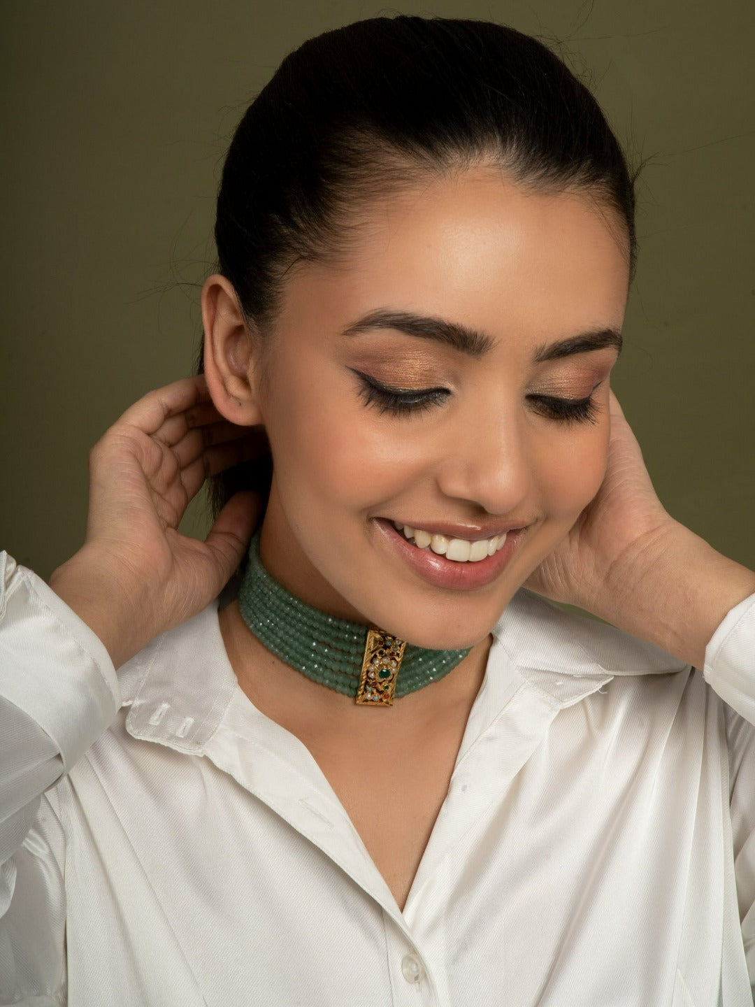 Emerald Quartz Jadau Choker Necklace - QUEENS JEWELS