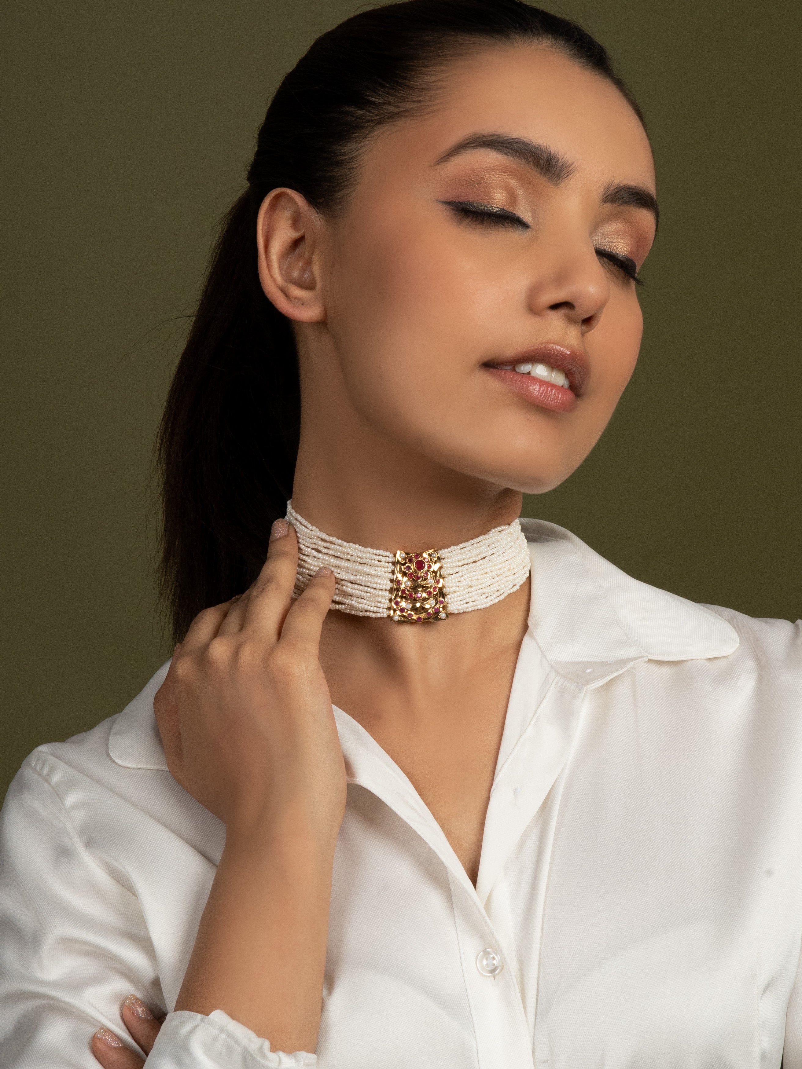 Statement Jadau Neckhugging Choker Necklace - QUEENS JEWELS