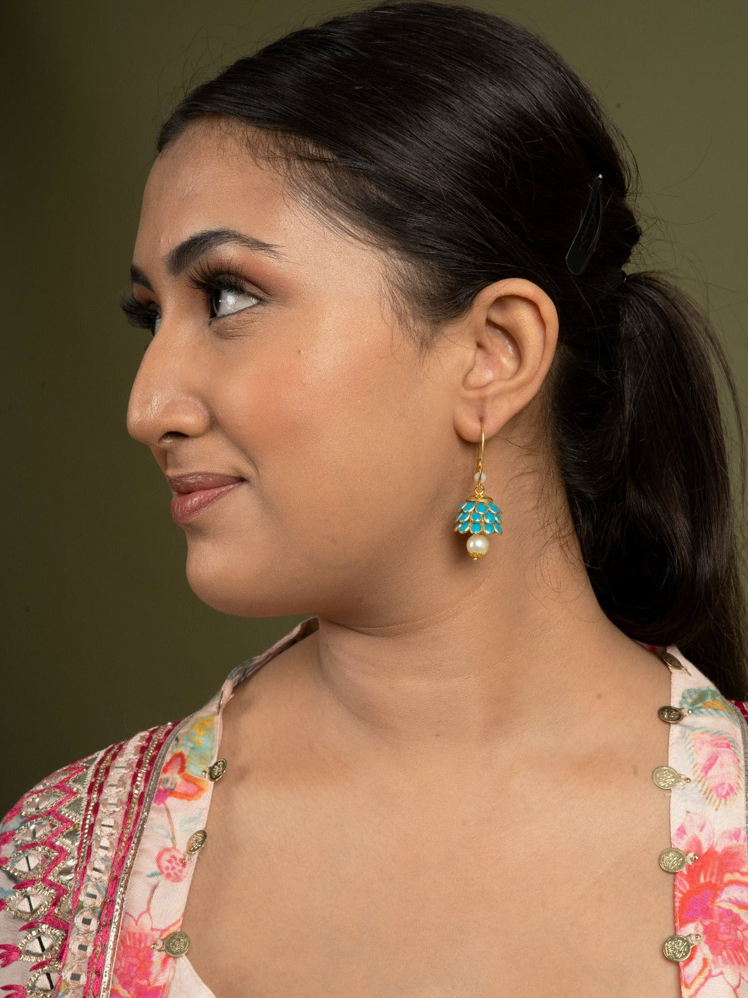 Anika Pachi Jhumka Earrings - blue - QUEENS JEWELS