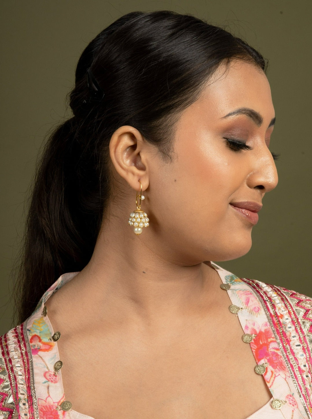 Anika Pachi Jhumka Earrings - White - QUEENS JEWELS
