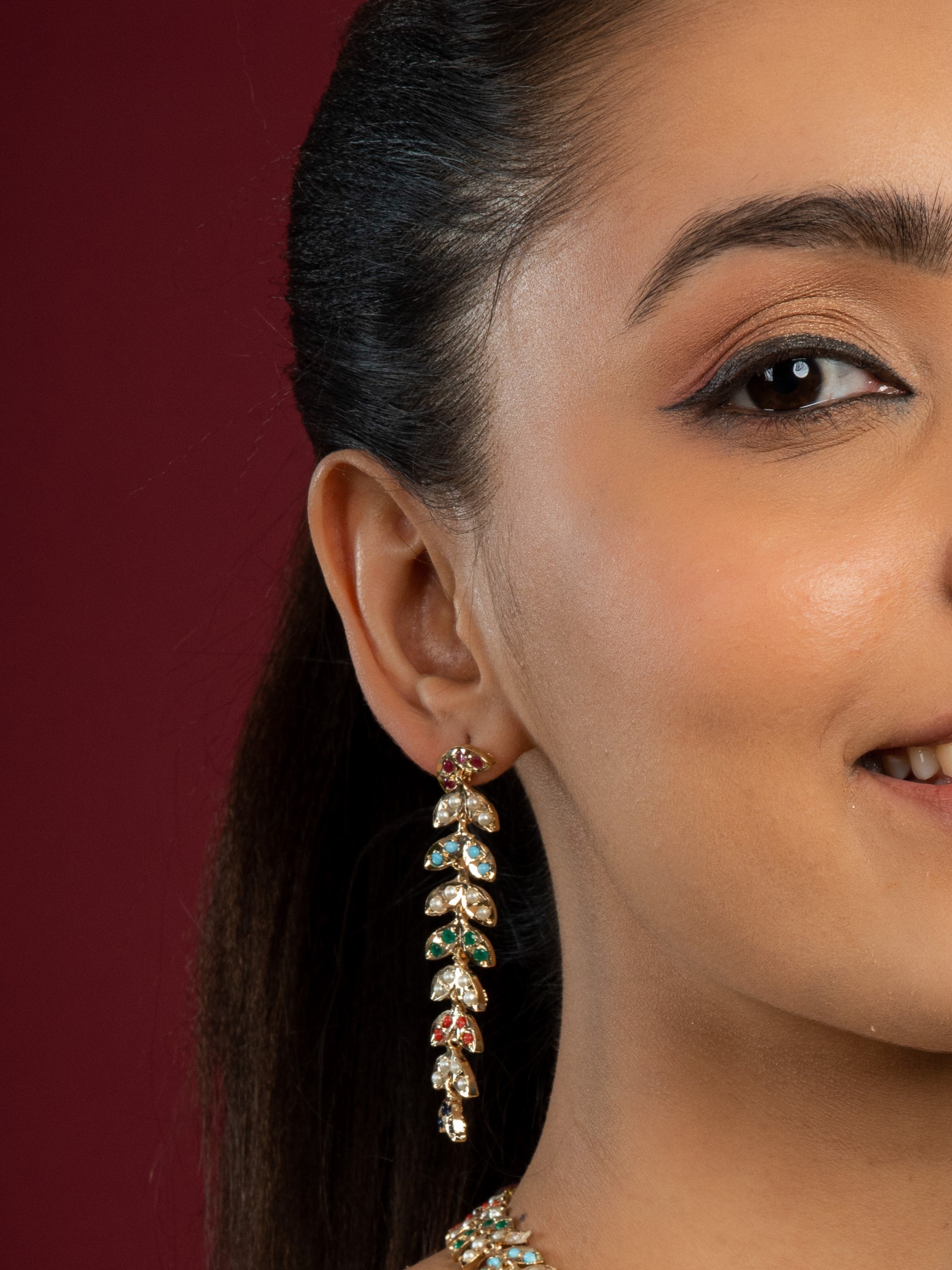 Mesmerizing Navaratan Jadau Choker Necklace Set (Necklace & Earrings Set) - QUEENS JEWELS
