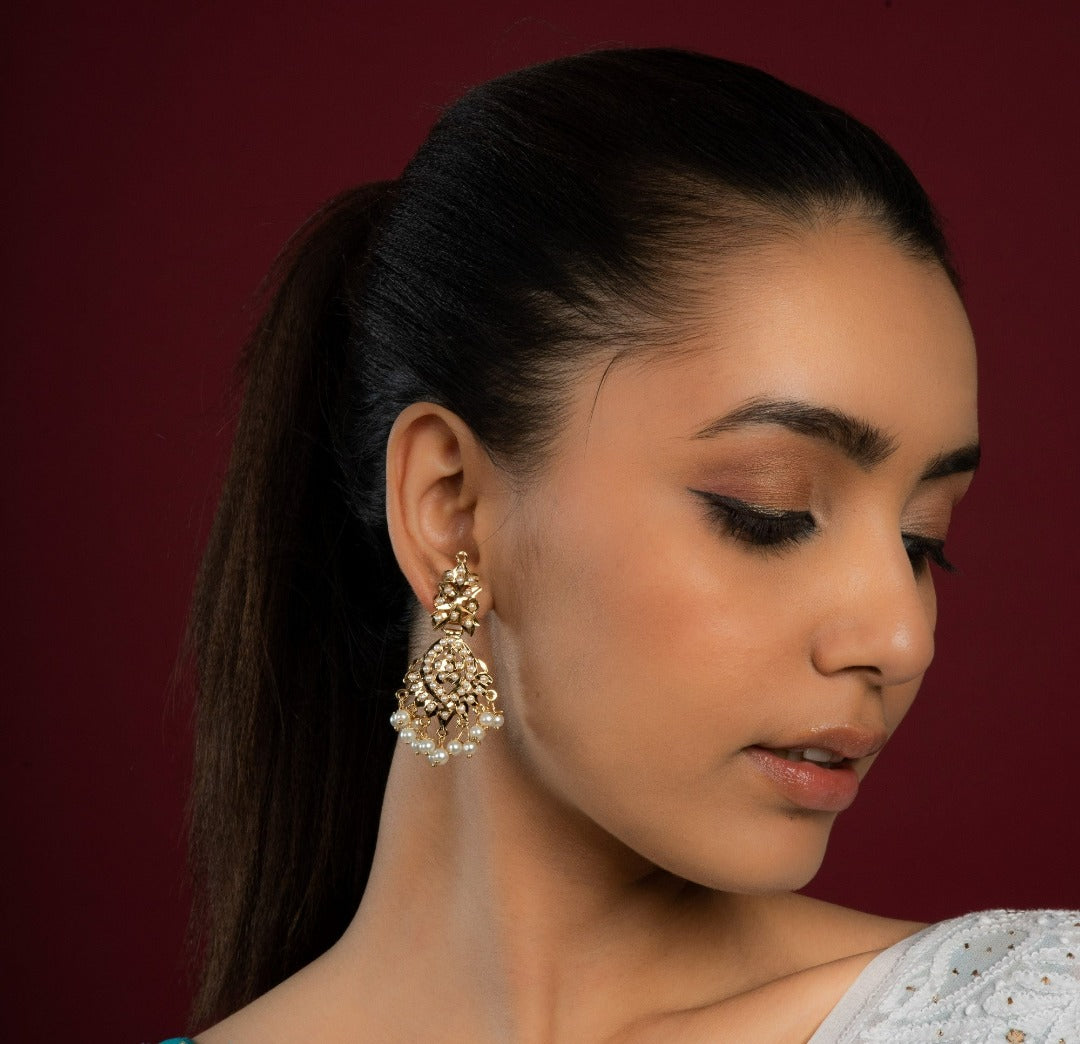 Anya Jadau Earrings - white - QUEENS JEWELS