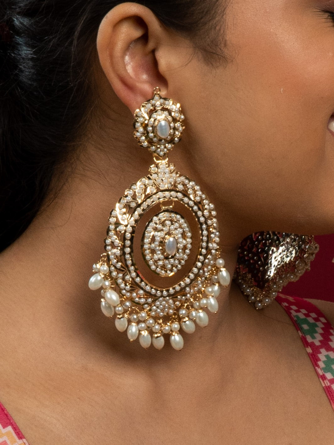 Prisha White Jadau Chaandbali Earrings - QUEENS JEWELS