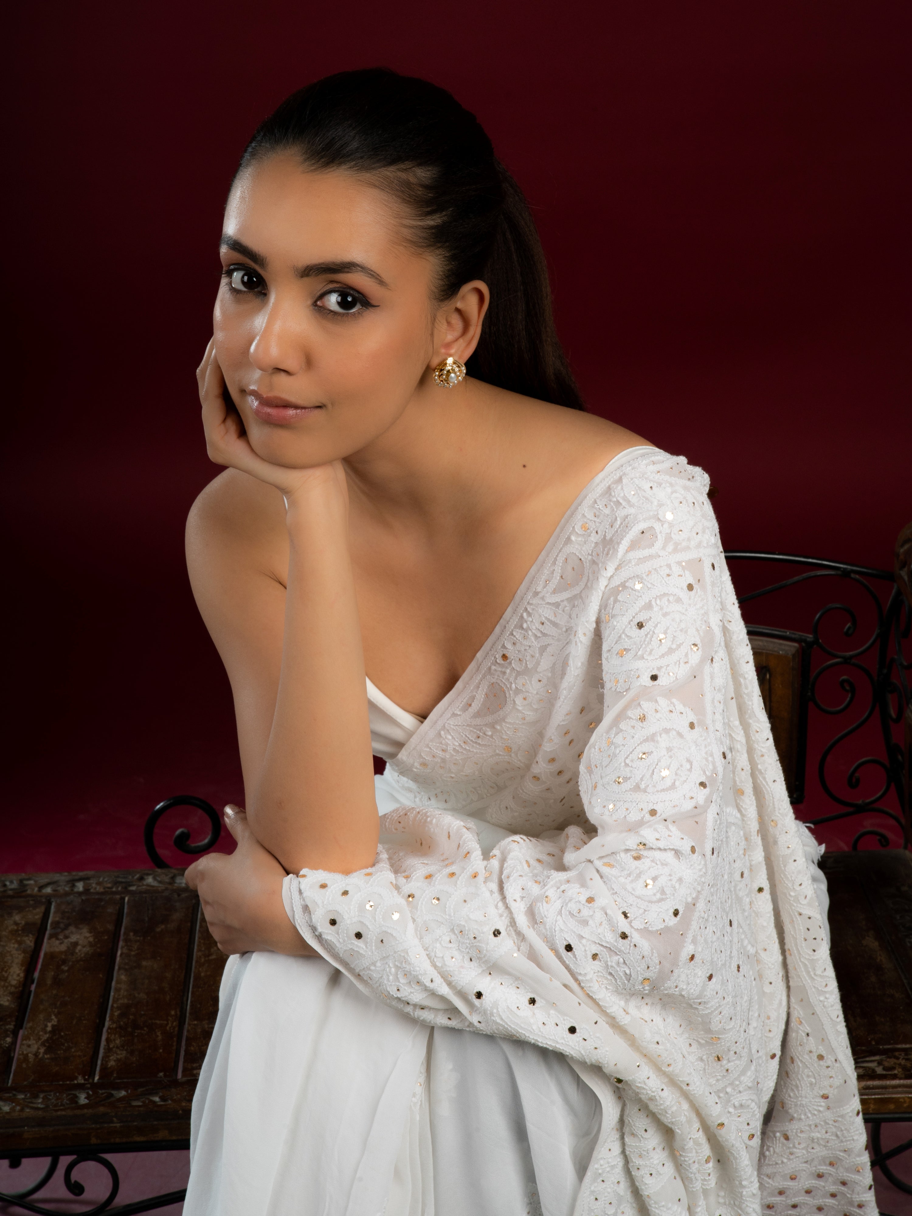 Pearl White Meera Jadau Studs Earrings - QUEENS JEWELS