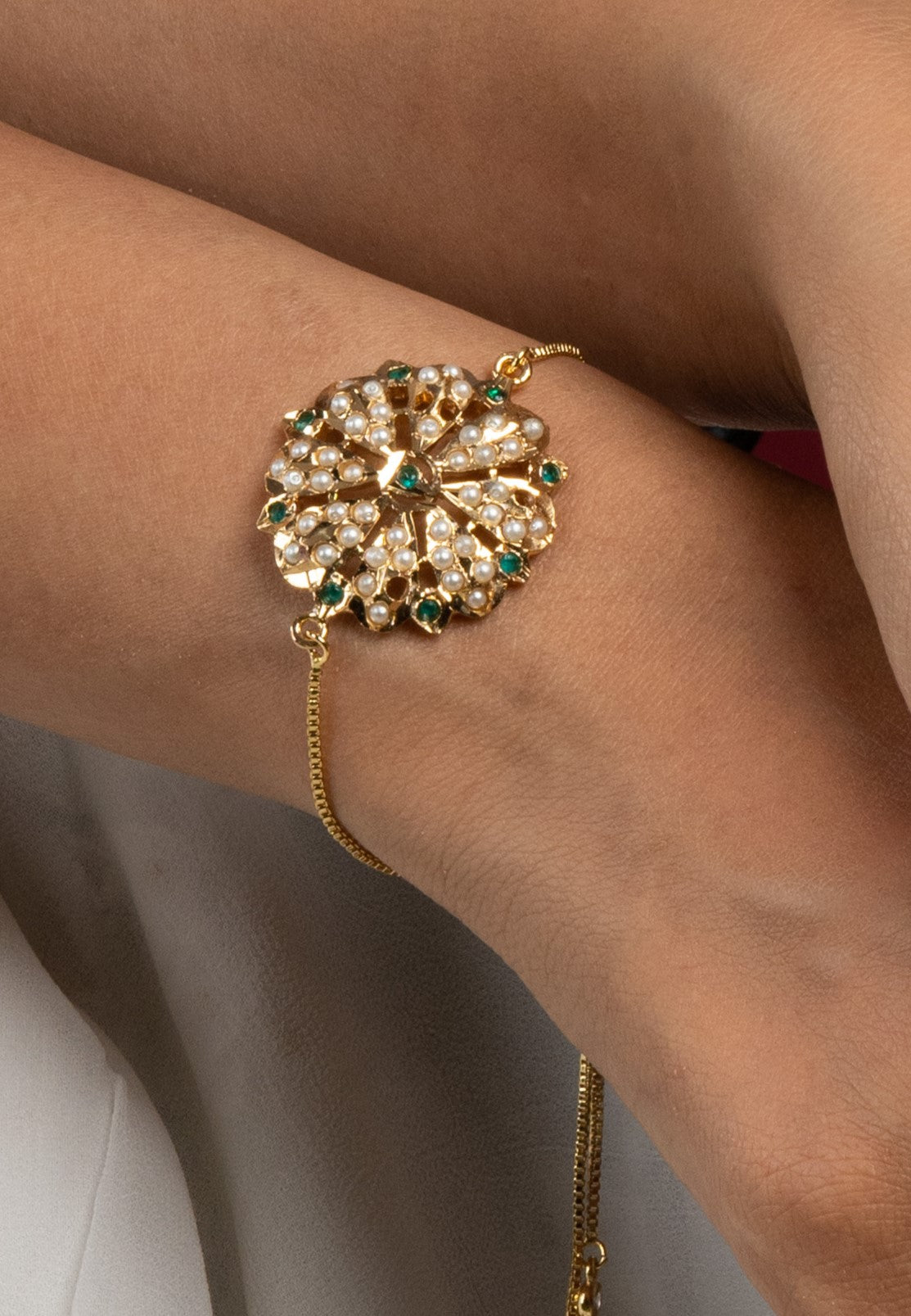 Mira Jadau Adjustable Bracelet Rakhi - QUEENS JEWELS
