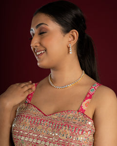 Shimmering American Diamond Choker Set (Necklace With Earrings Set) - QUEENS JEWELS