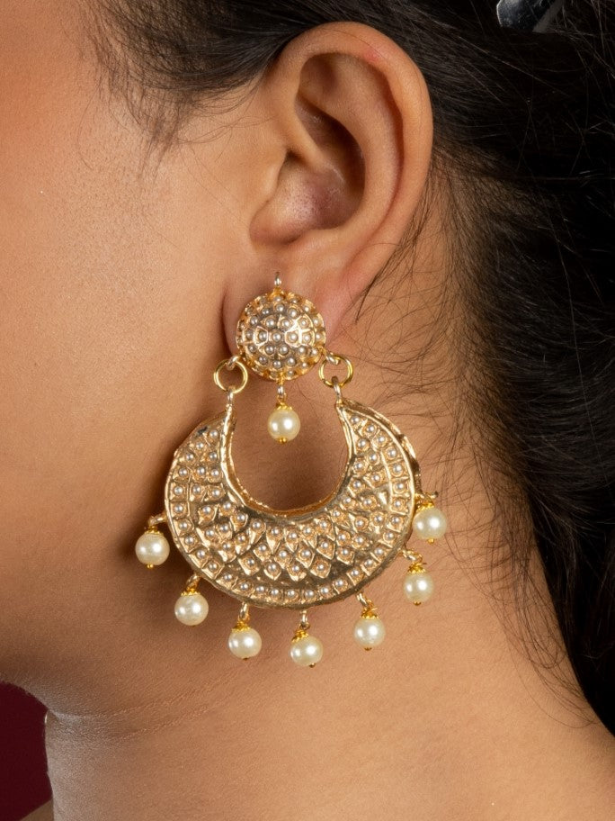 Sona Moti Pearl Drop Jadau Chaanbaali Earrings - QUEENS JEWELS