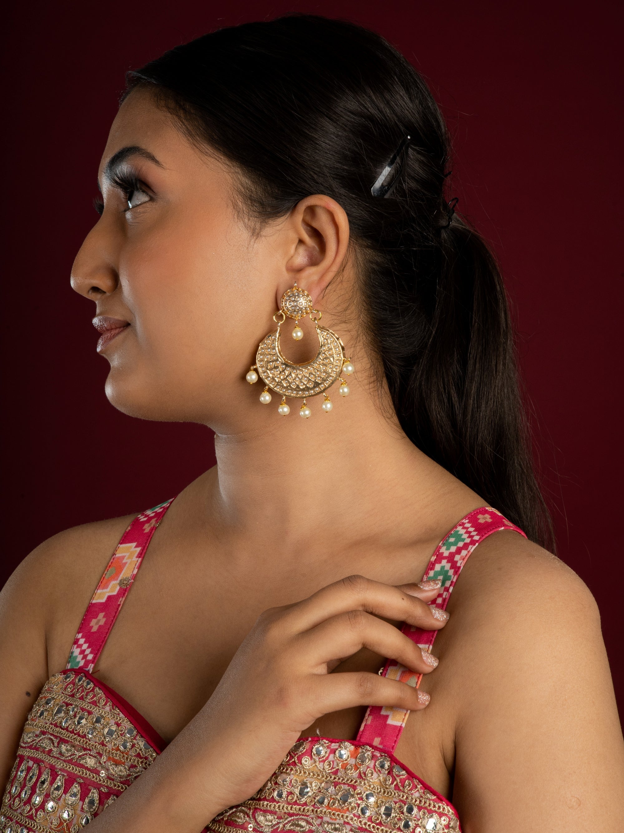 Sona Moti Pearl Drop Jadau Chaanbaali Earrings - QUEENS JEWELS