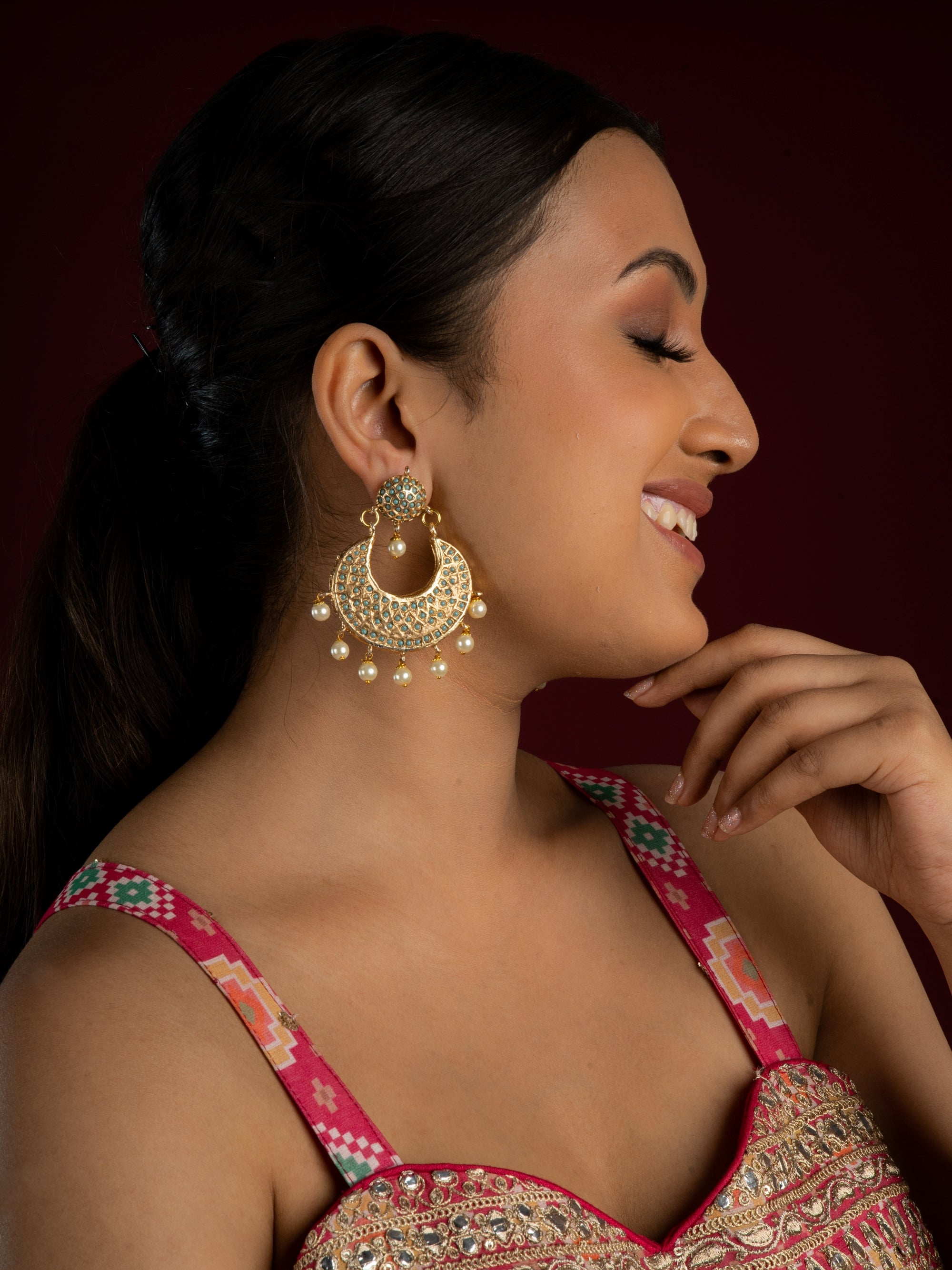 Sona Moti Pearl Drop Jadau Chaanbaali Earrings - QUEENS JEWELS