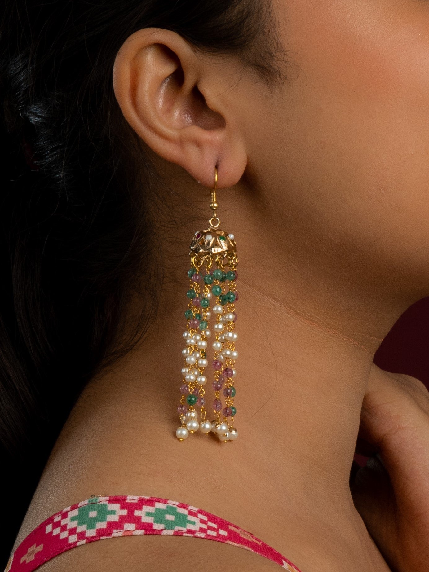 Graceful Multilayer Multicolour Jadau Jhumka - QUEENS JEWELS