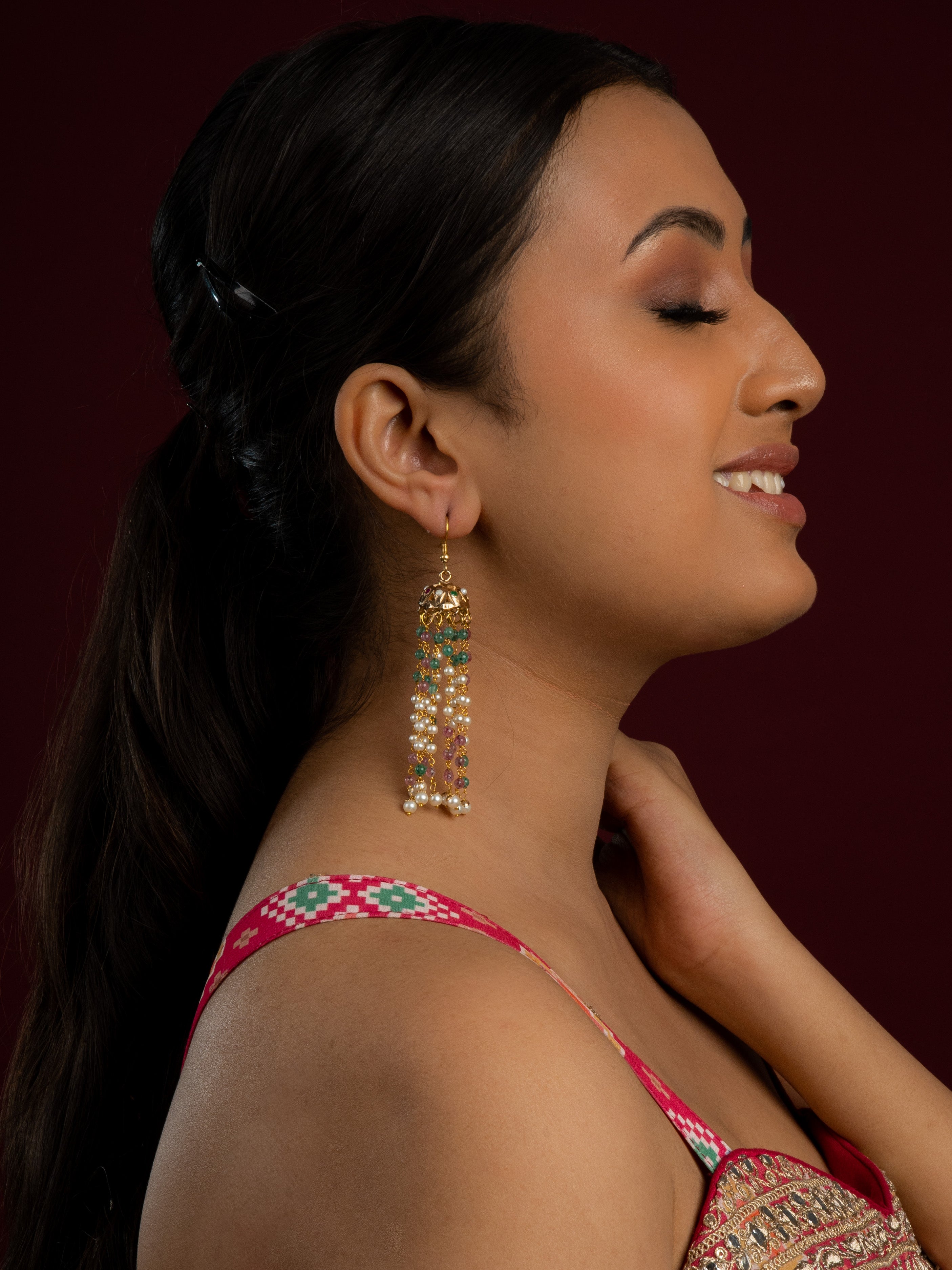 Graceful Multilayer Multicolour Jadau Jhumka - QUEENS JEWELS