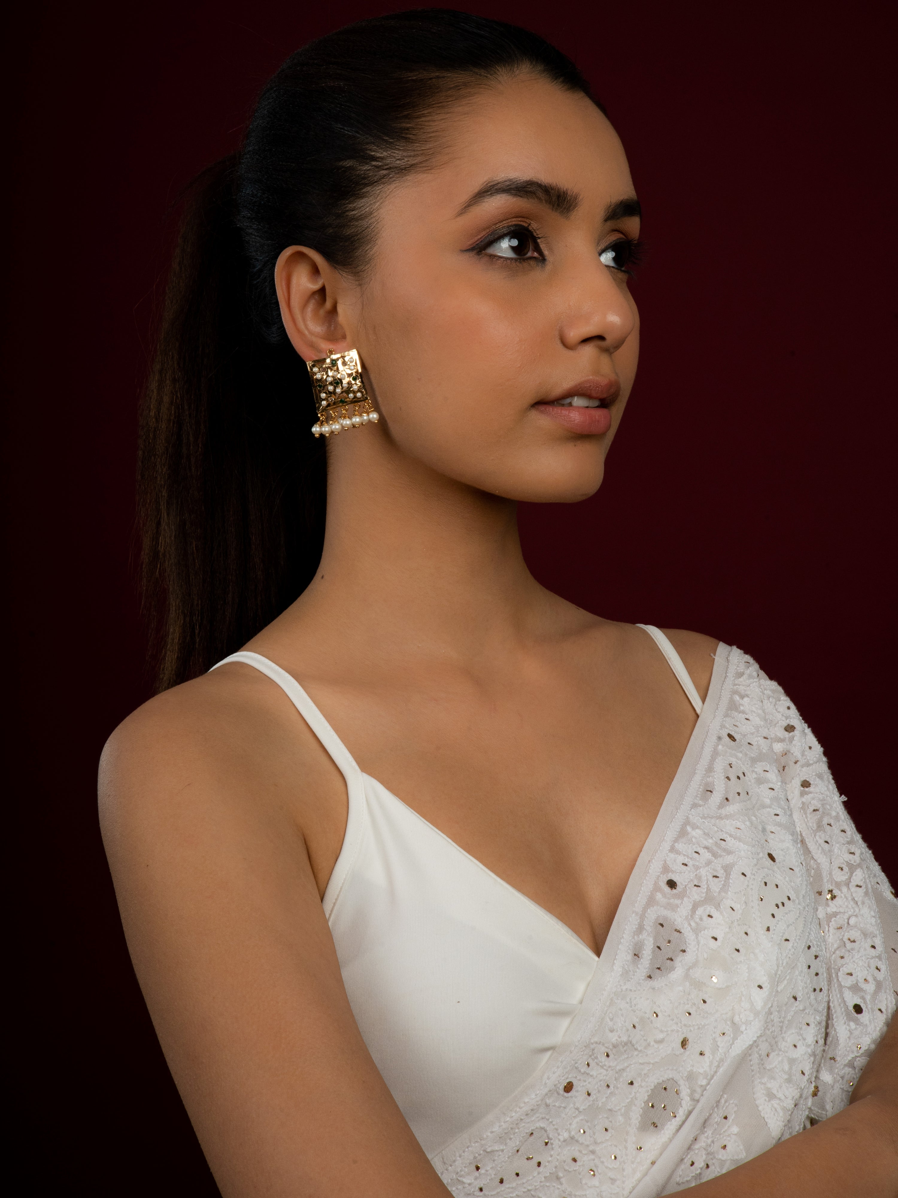 Timeless Square Shaped Jadau Studs Earrings - QUEENS JEWELS
