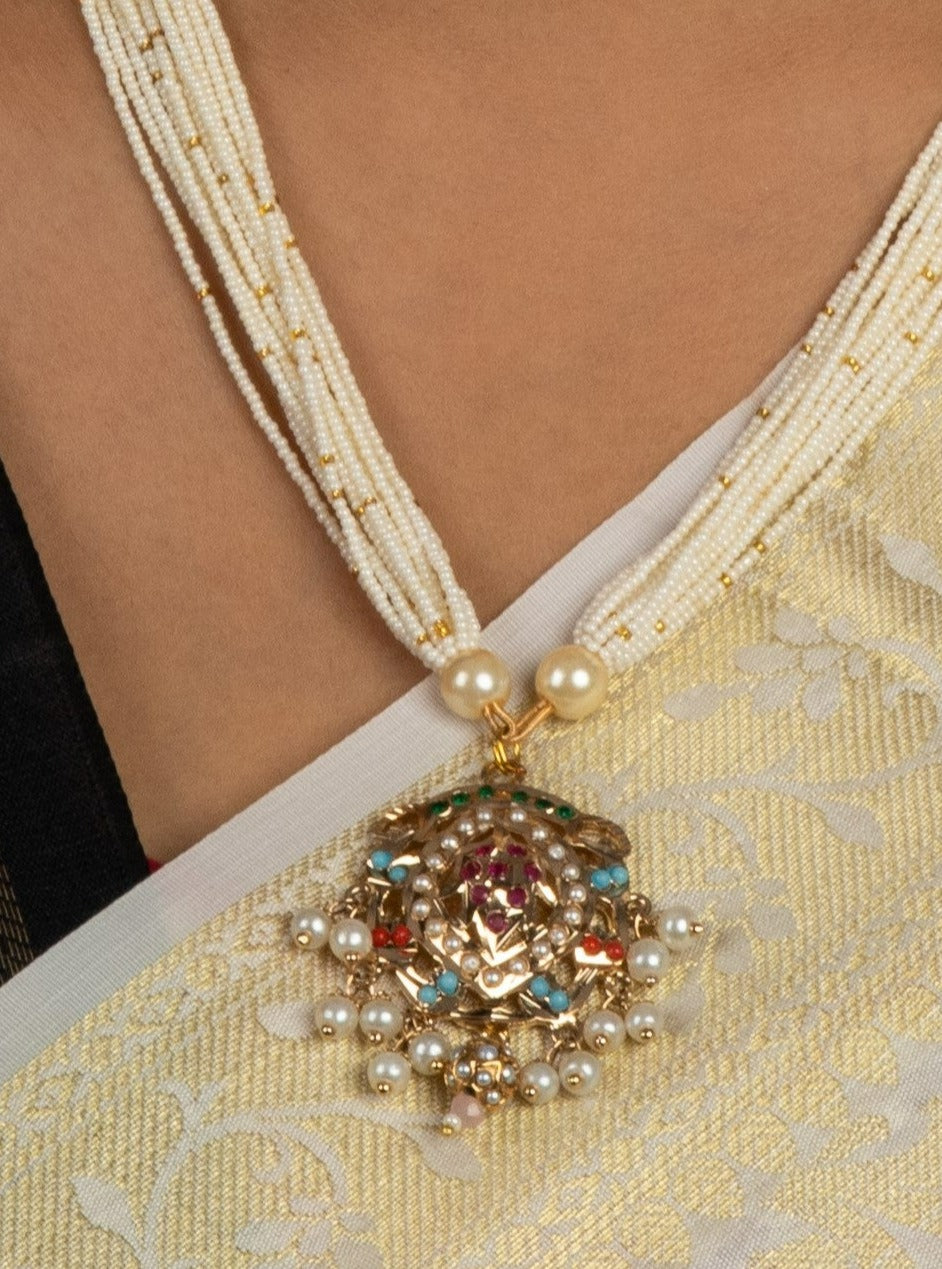 Jadau Navratan Small Pendant Necklace - QUEENS JEWELS
