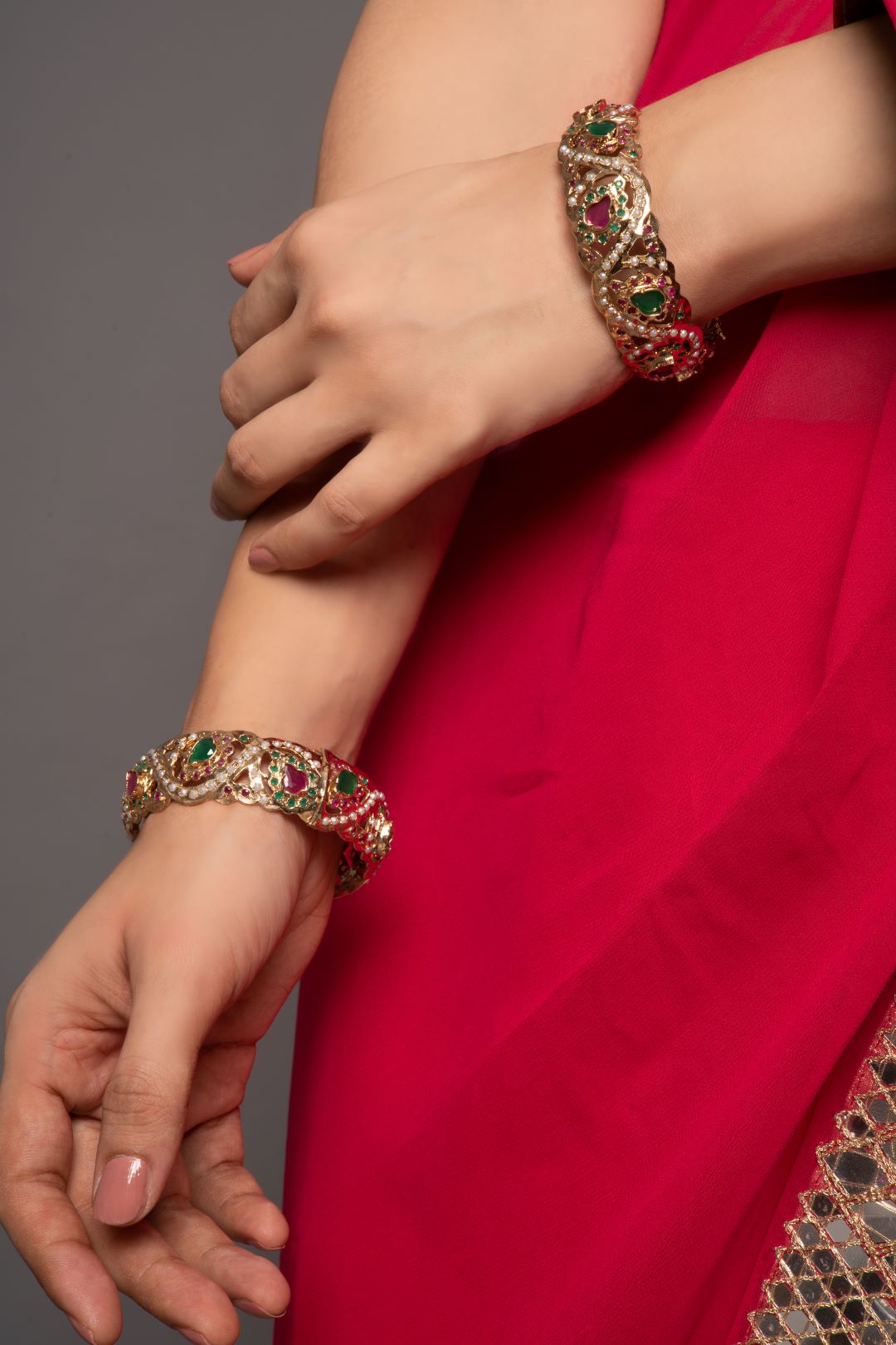 Ira Multicolour Jadau Openable Bangle Pair - QUEENS JEWELS