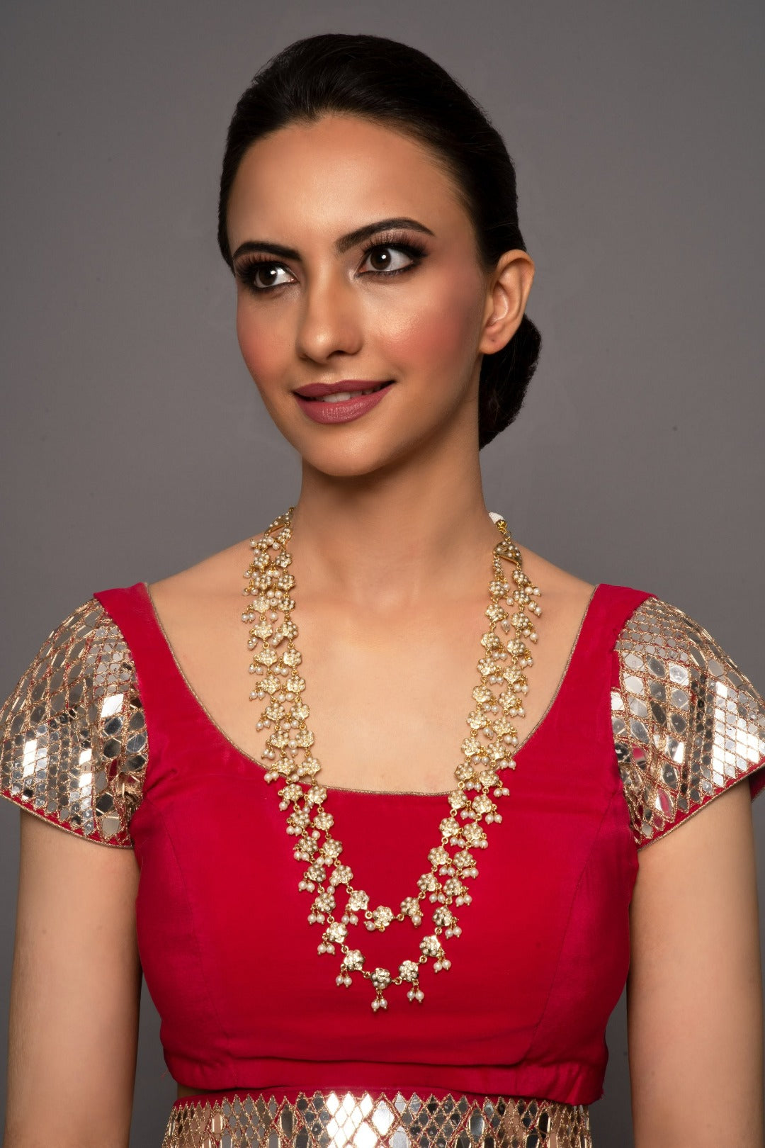 Eiana Jadau Pearl Double Layer Long Necklace - QUEENS JEWELS