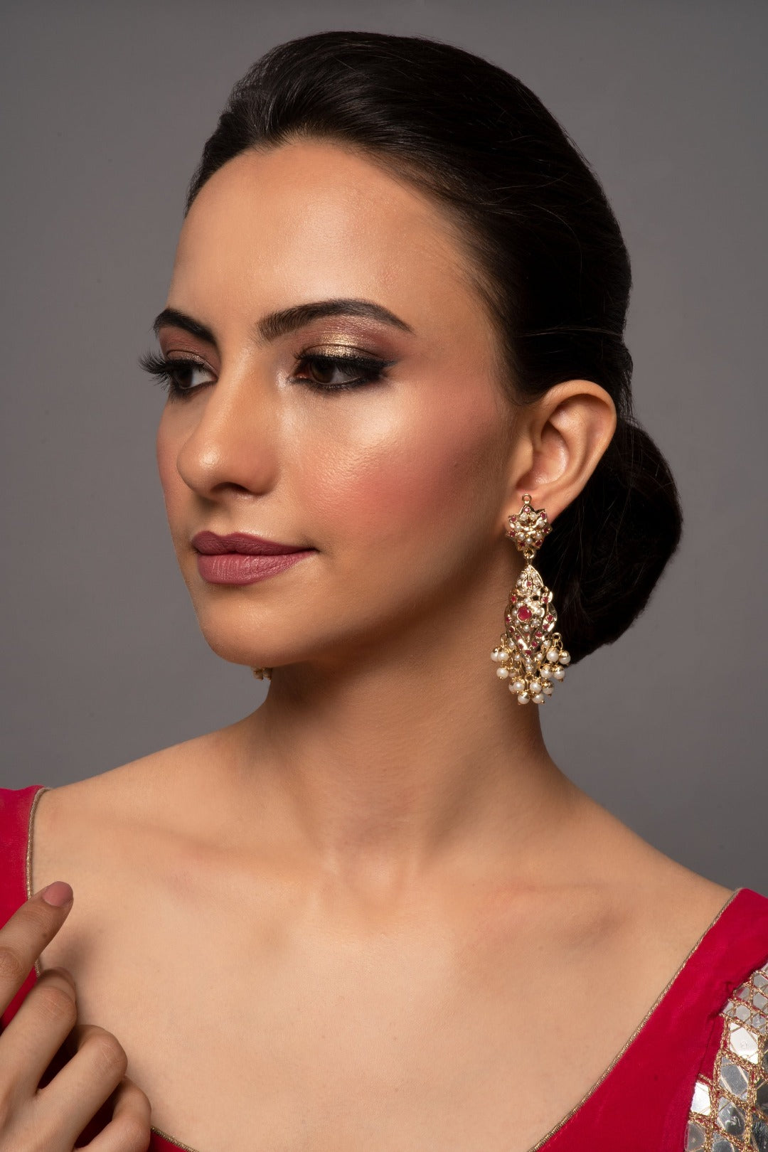 Ruby Red Jadau Katli Earrings - QUEENS JEWELS