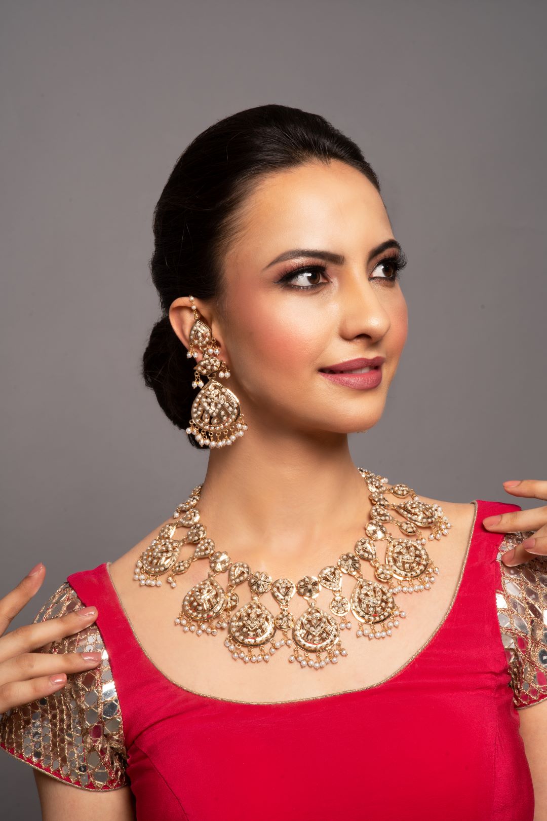 Nimrat White Bridal Jadau Choker Set - QUEENS JEWELS