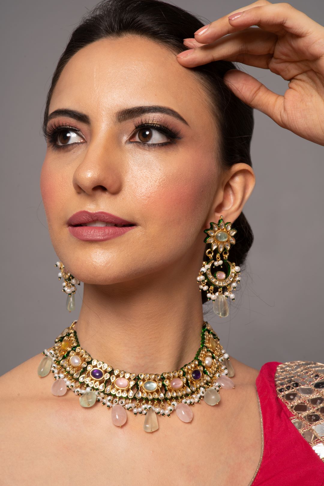 Suhani Navratan Kundan Choker Set with Earrings - QUEENS JEWELS