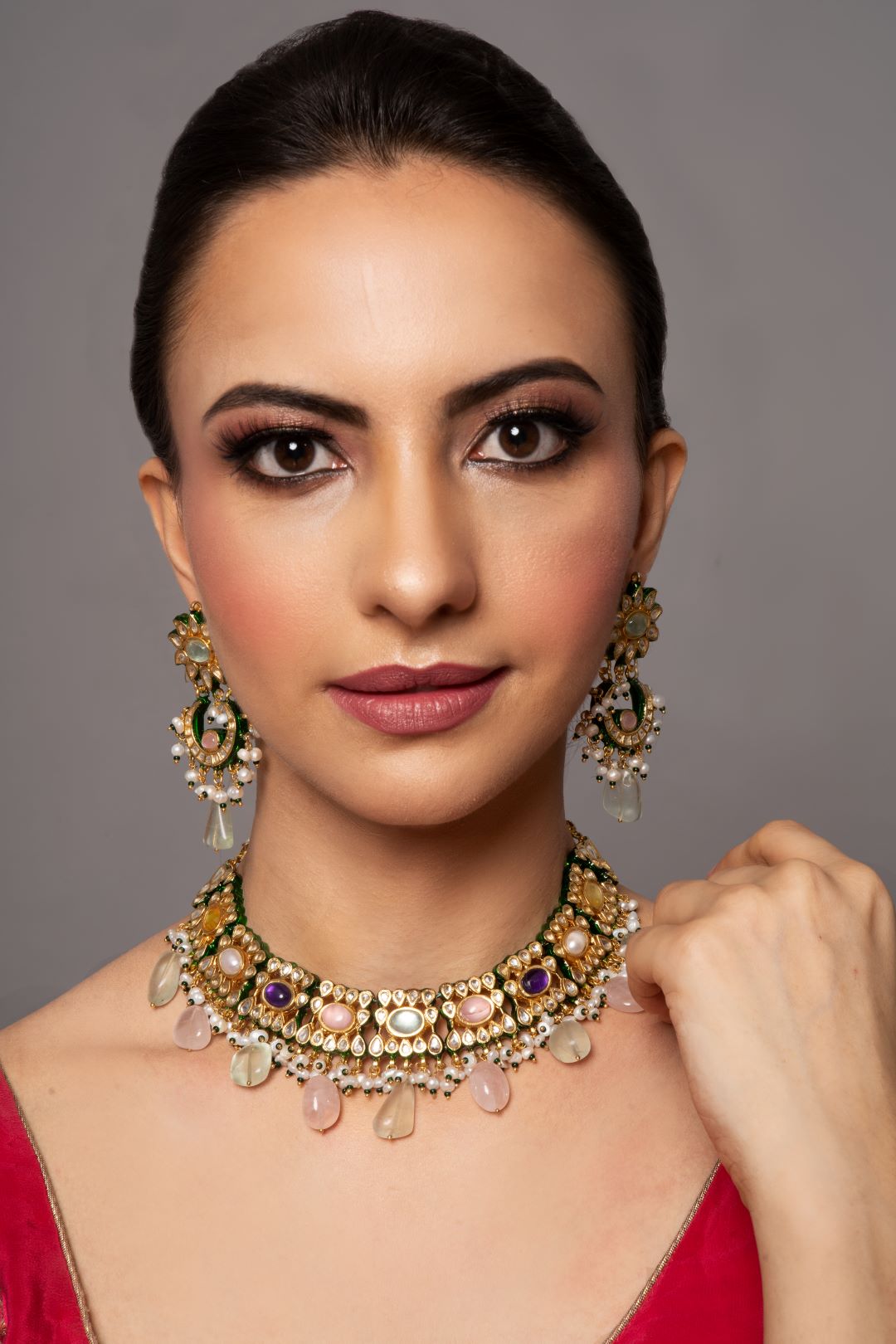 Suhani Navratan Kundan Choker Set with Earrings - QUEENS JEWELS