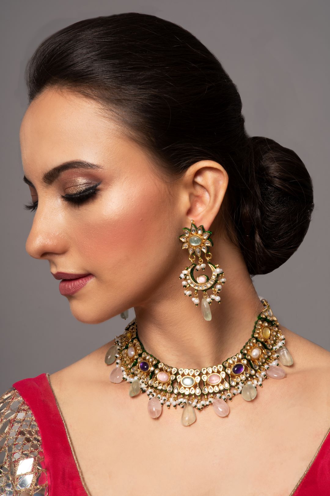 Suhani Navratan Kundan Choker Set with Earrings - QUEENS JEWELS