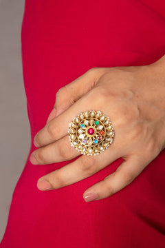 Vanya Navratan Kundan Adjustable Ring - QUEENS JEWELS