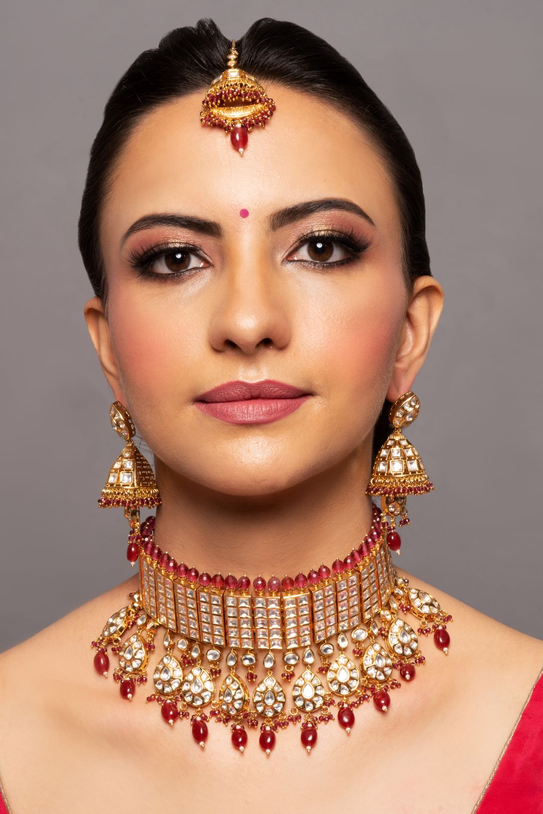 Red kundan sale choker set