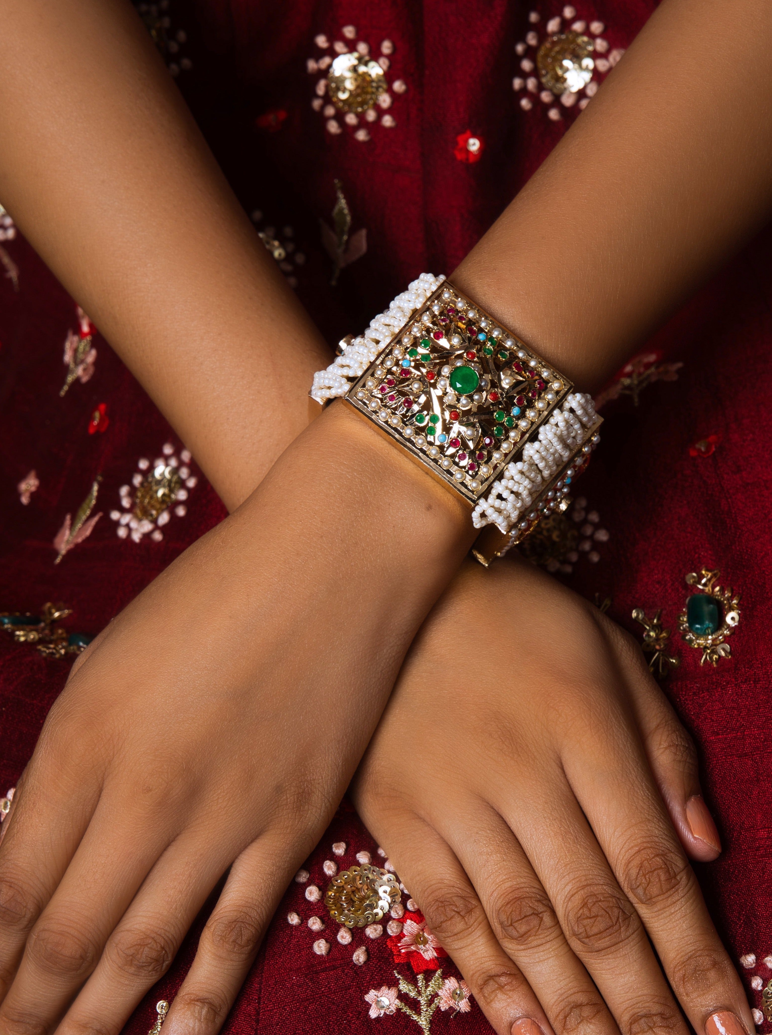 Regal Navratan Jadau Dasti - QUEENS JEWELS