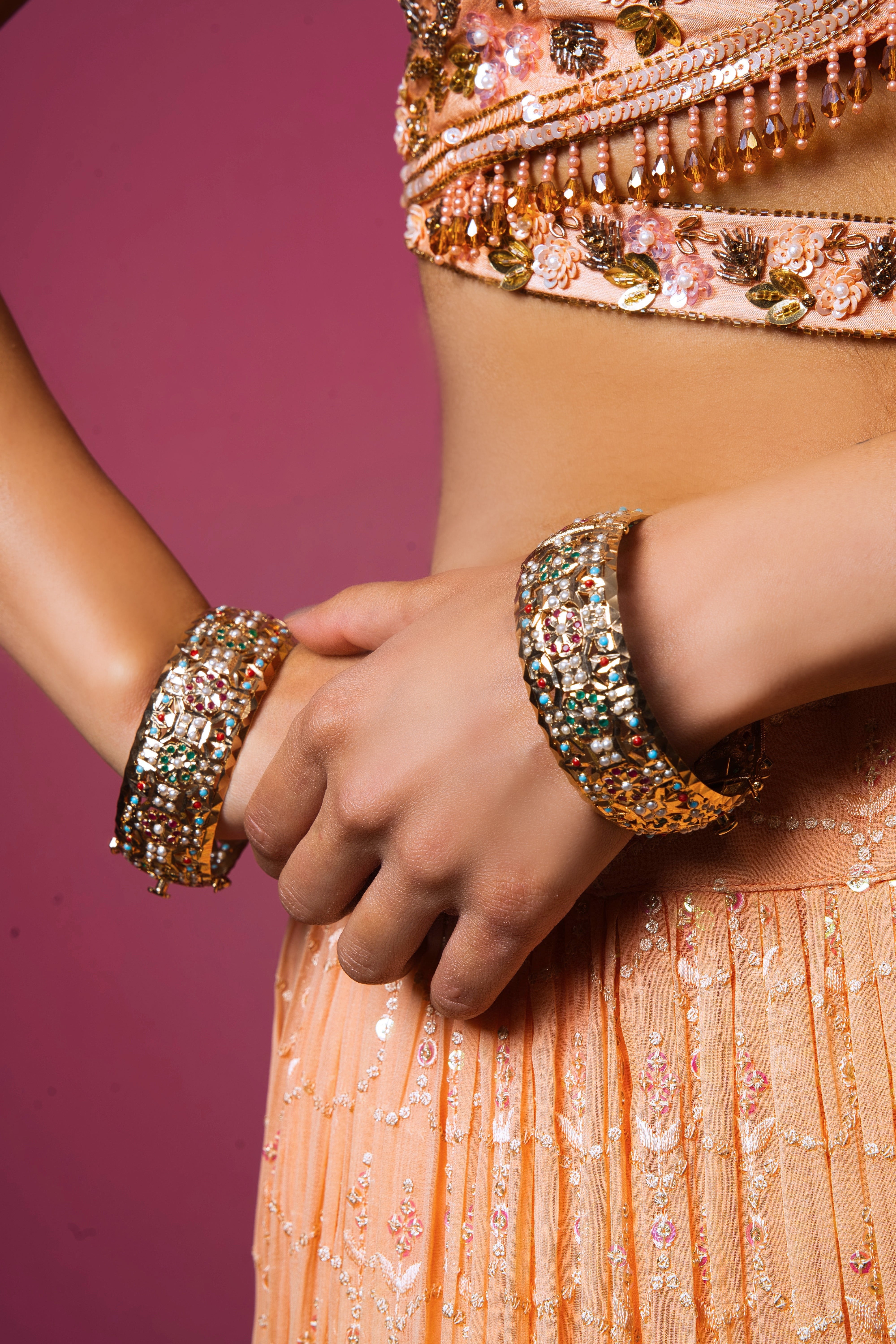 Exquisite Navratan Jadau Bangels - QUEENS JEWELS