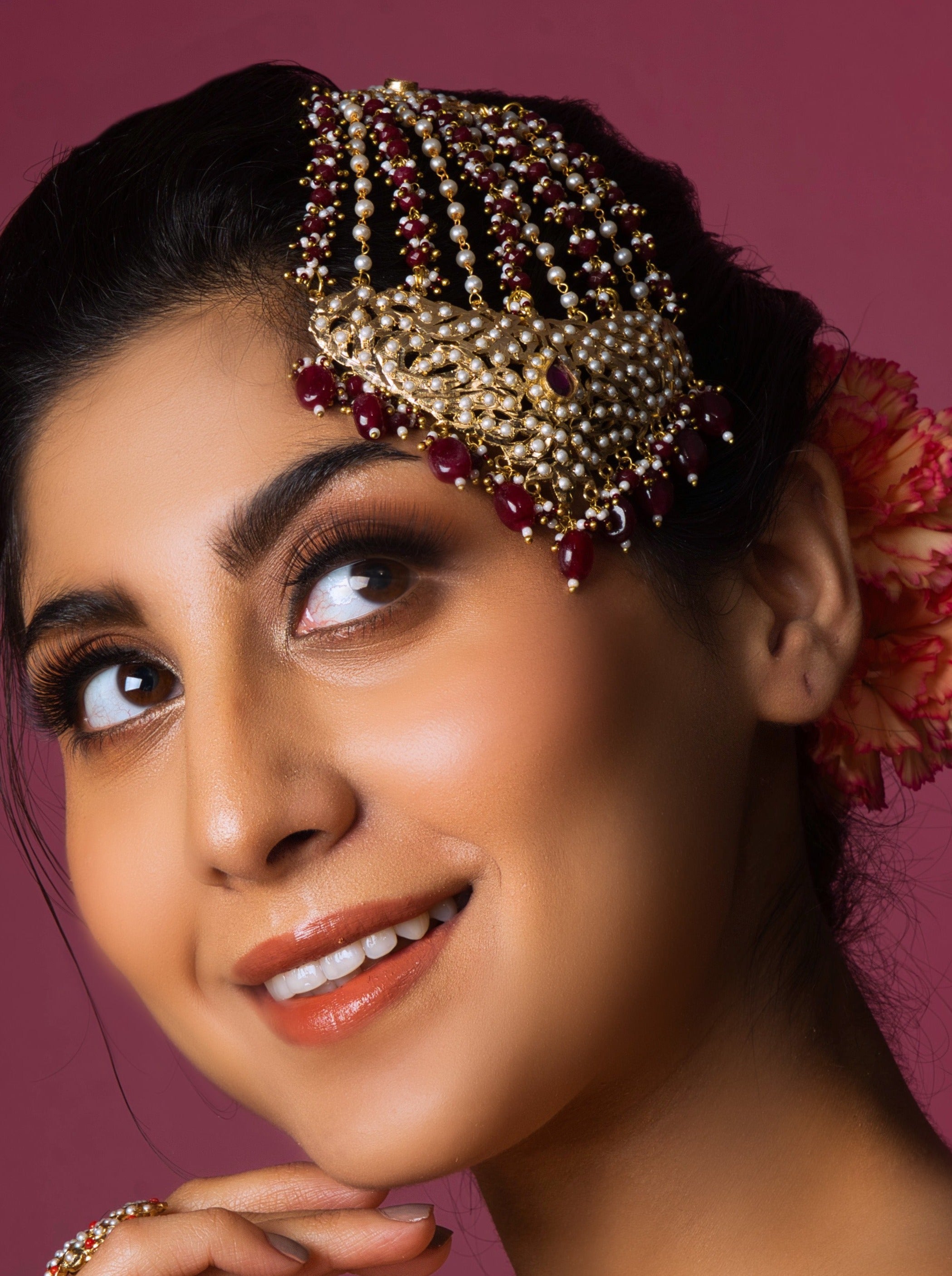 Gold Plated Red Bridal Jadau Paasa - QUEENS JEWELS