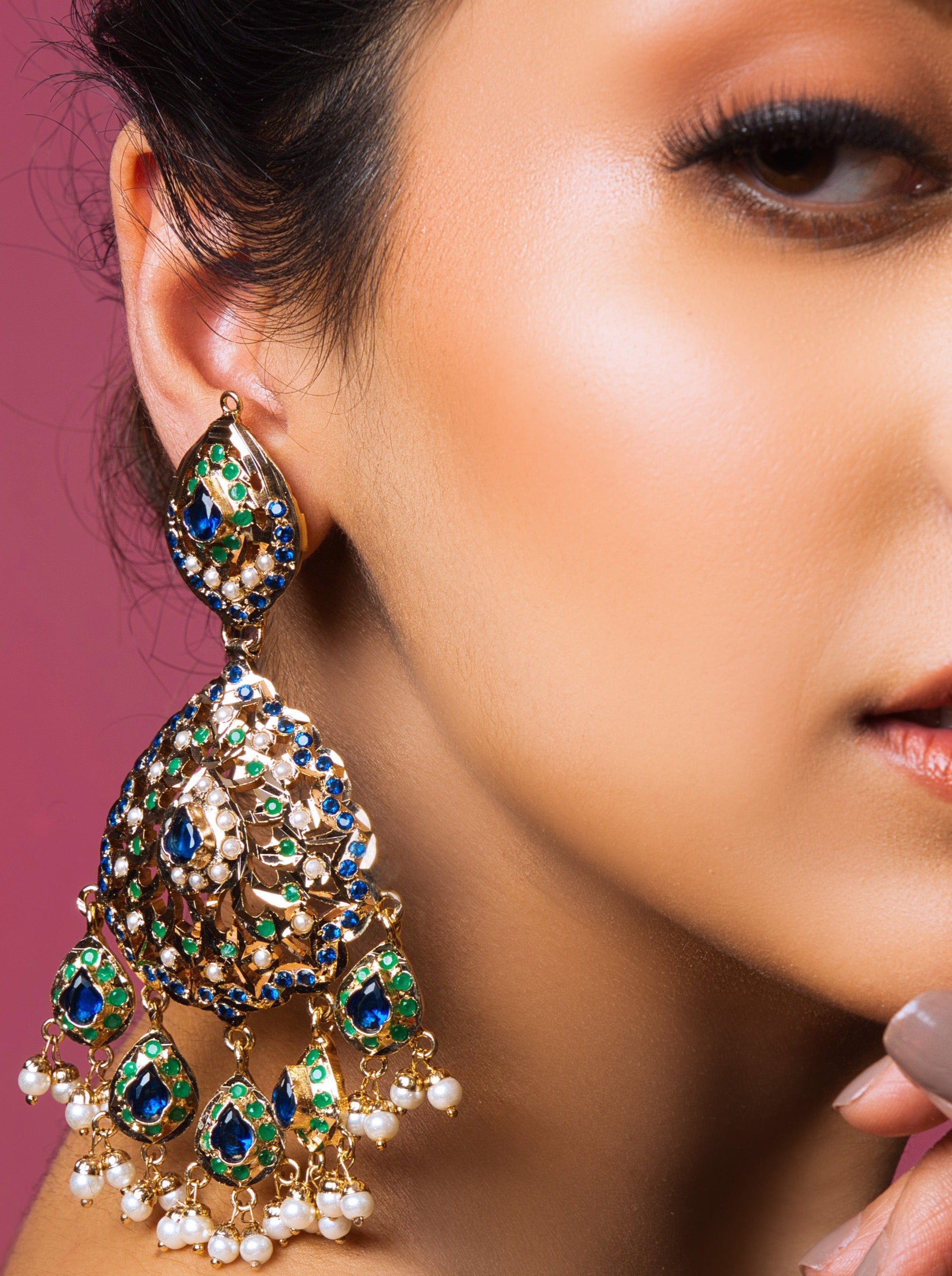 Majestic Peacock Plume jadau Chaandbali - QUEENS JEWELS