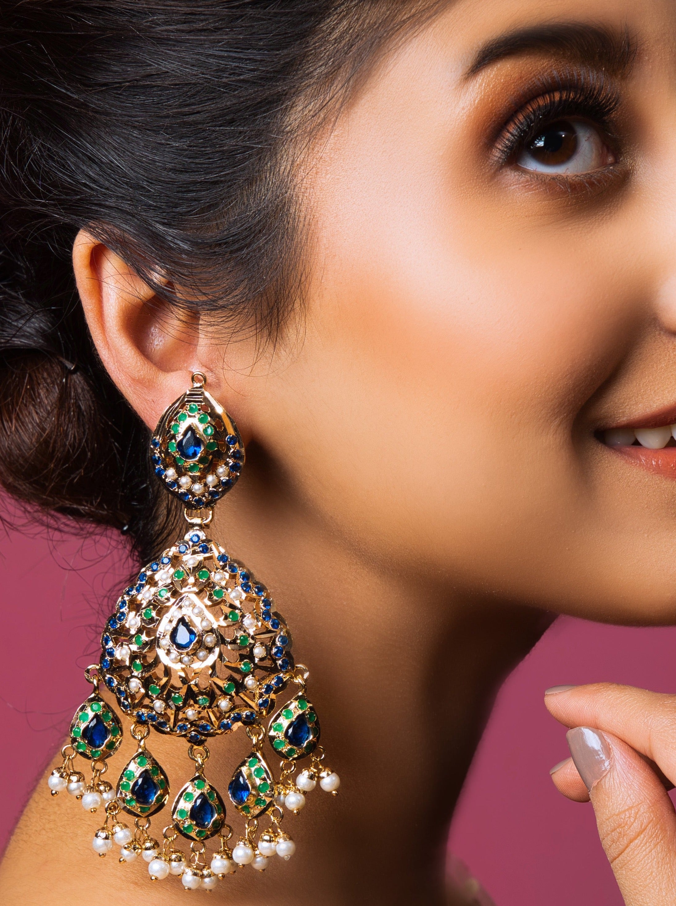 Majestic Peacock Plume jadau Chaandbali - QUEENS JEWELS