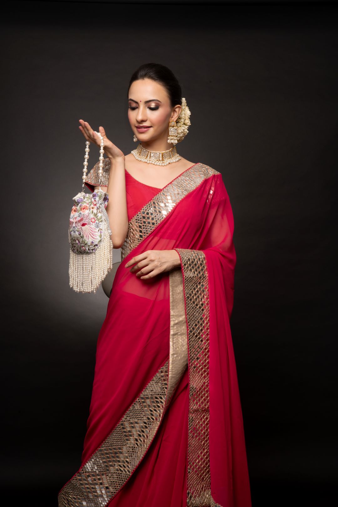 White Pearl Drops Multicolour Potli - QUEENS JEWELS